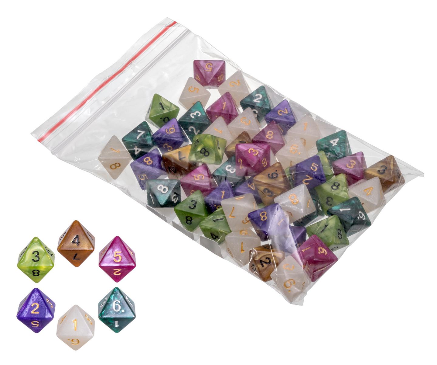 Dice, 8 sided, pearl, 50 pieces in polybag