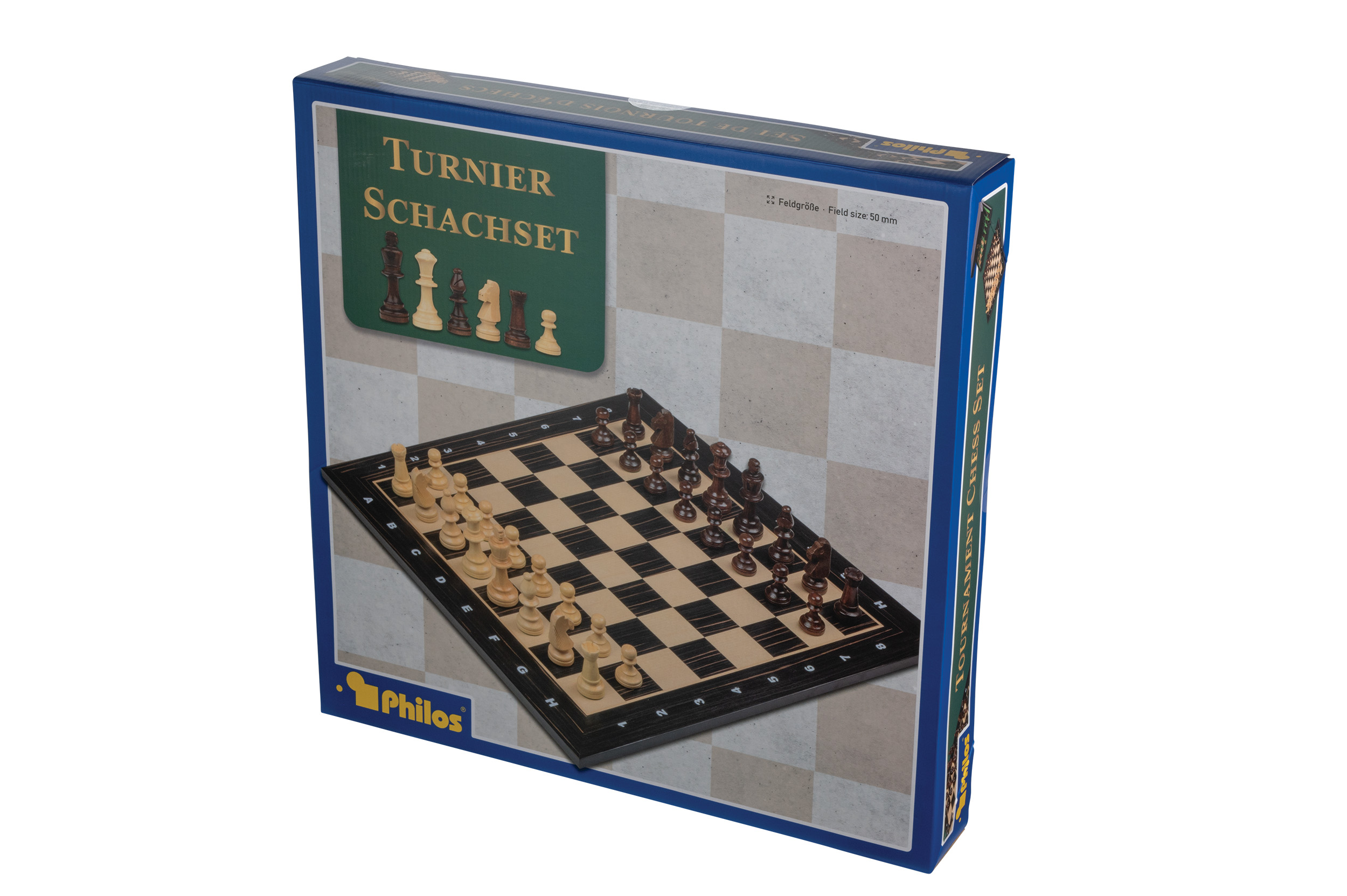 Chess-Set black, Tournament, field 50mm, with wooden case for chess pieces