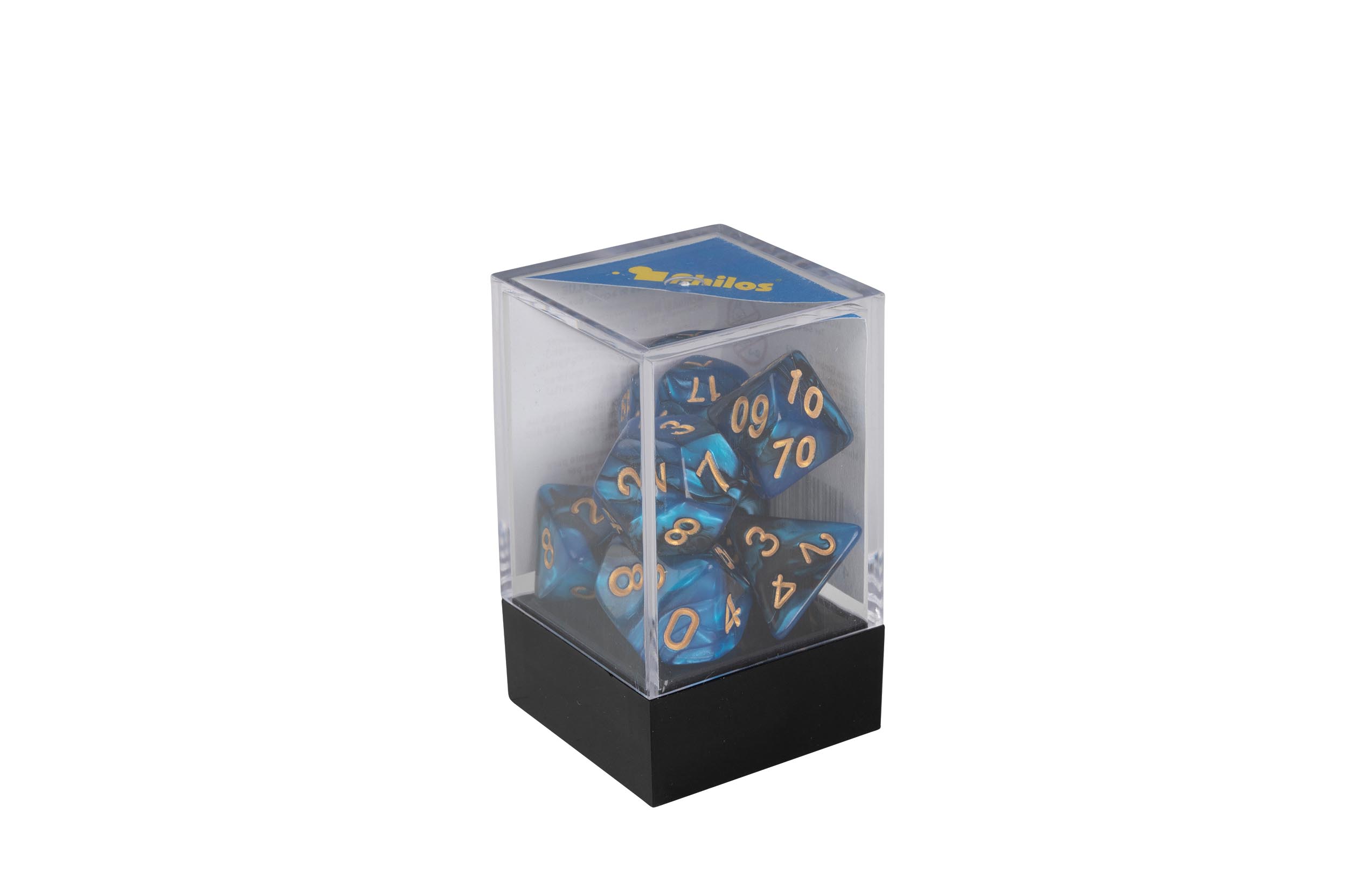 Dice, oblivion, blue, Set of 7 in acrylic box