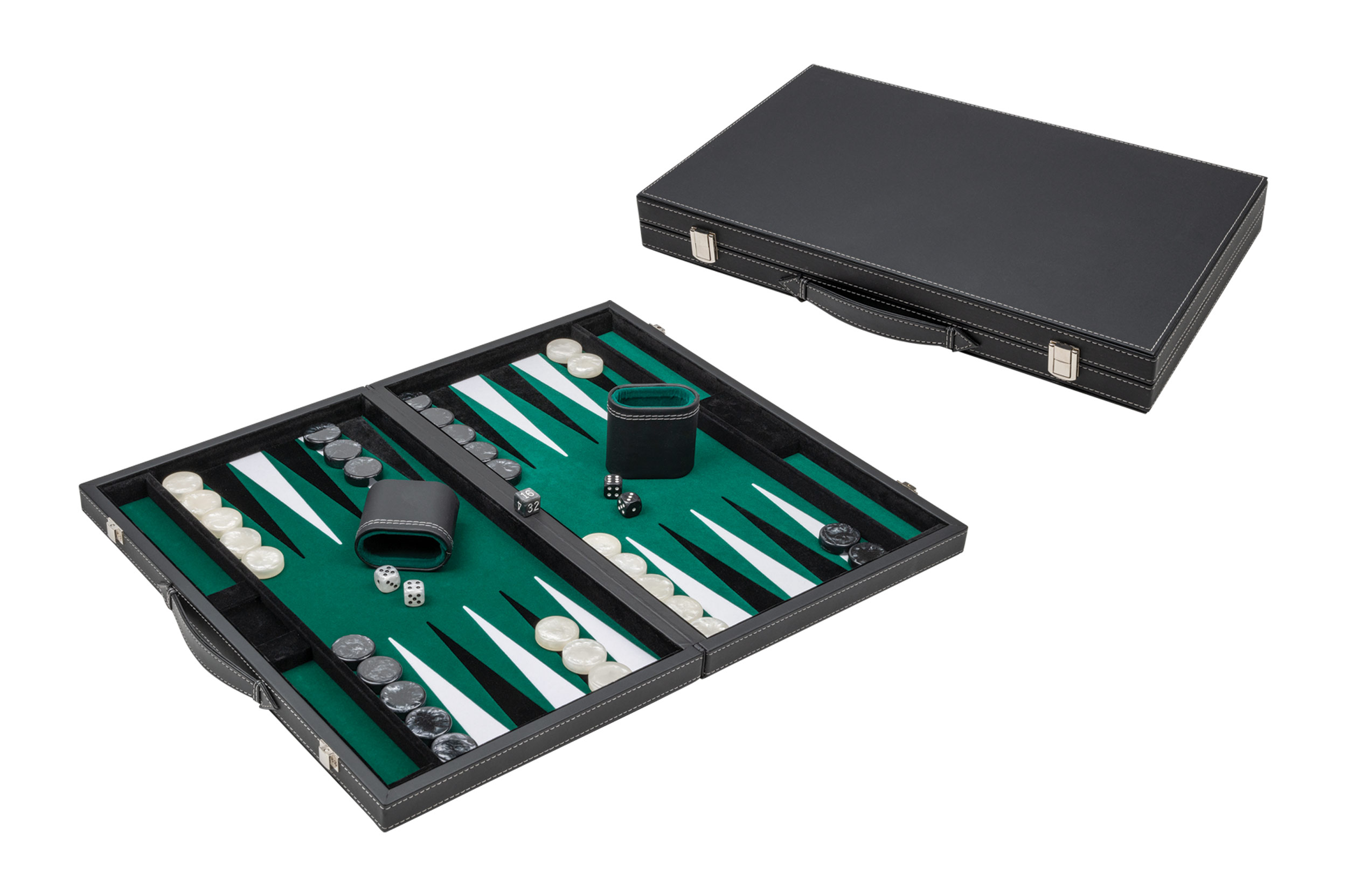 Backgammon, black, green, large, imitation leather