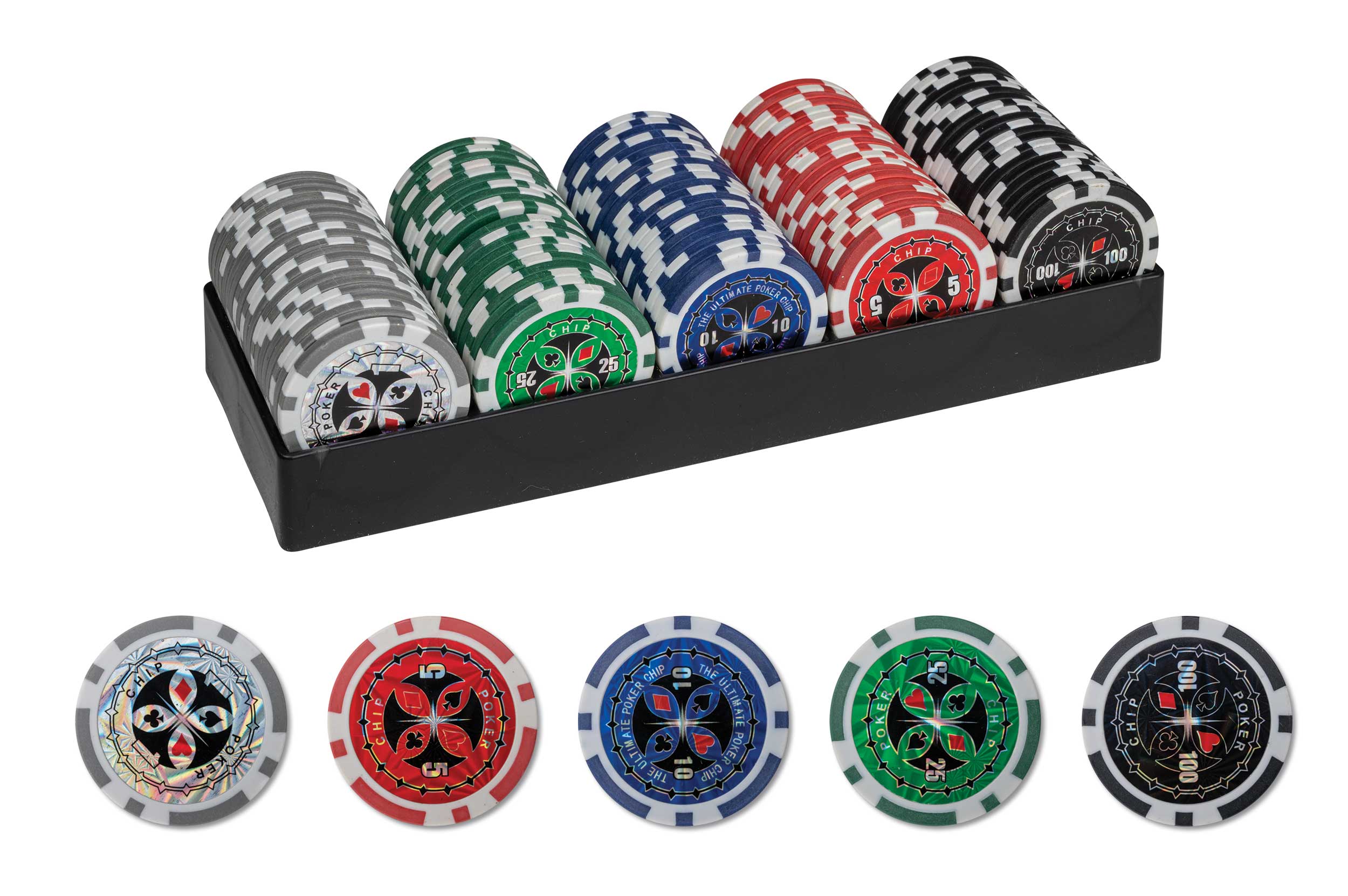 100 poker chips with plastic holder