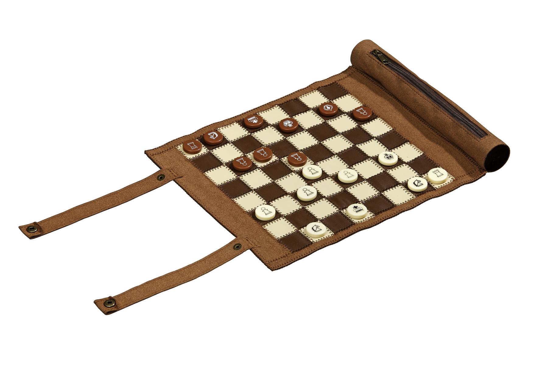 Chess Backgammon Checkers Set, travel, imitation leather, field 25 mm