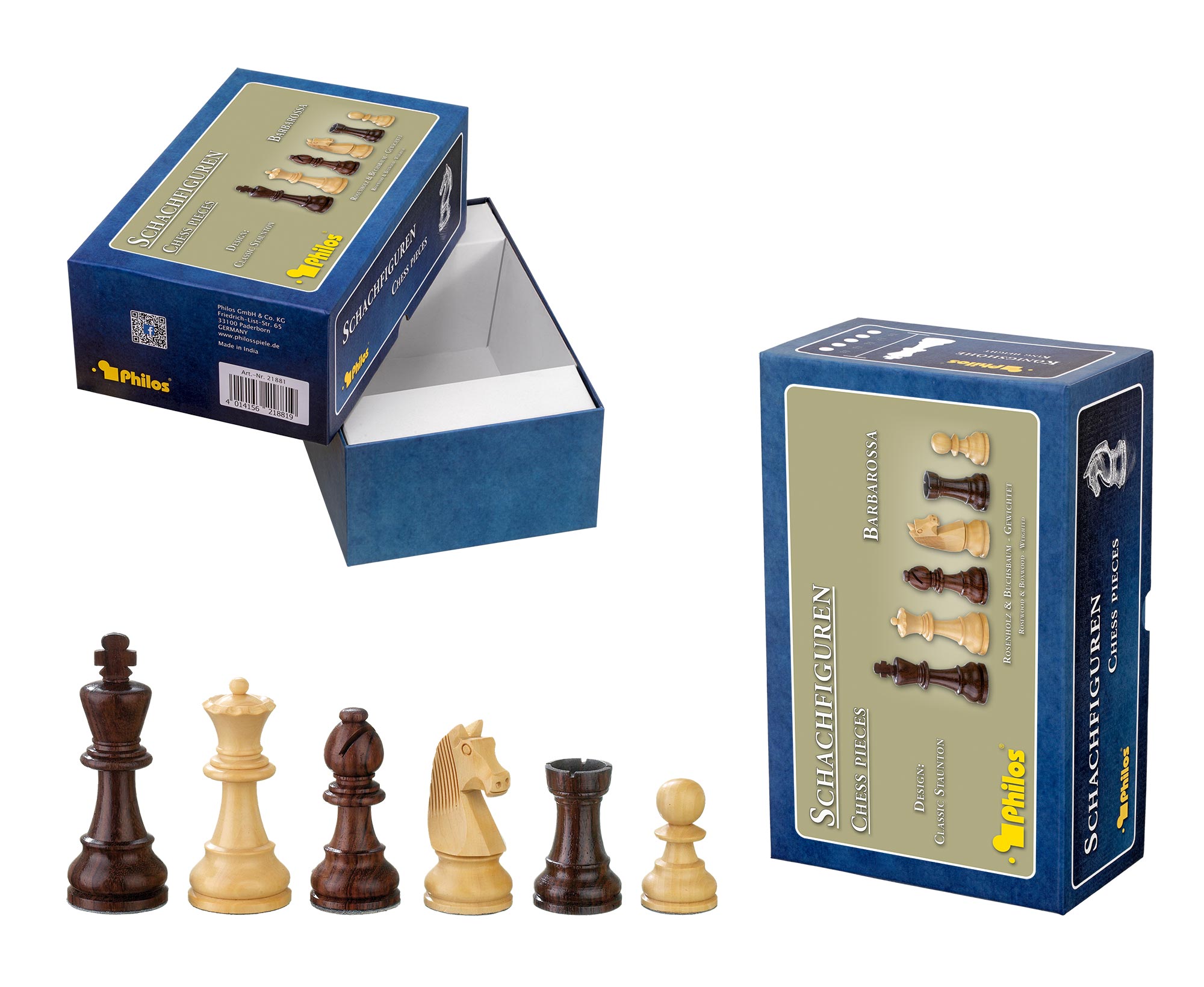 Chess pieces Barbarossa, king height 90 mm, in set-up box