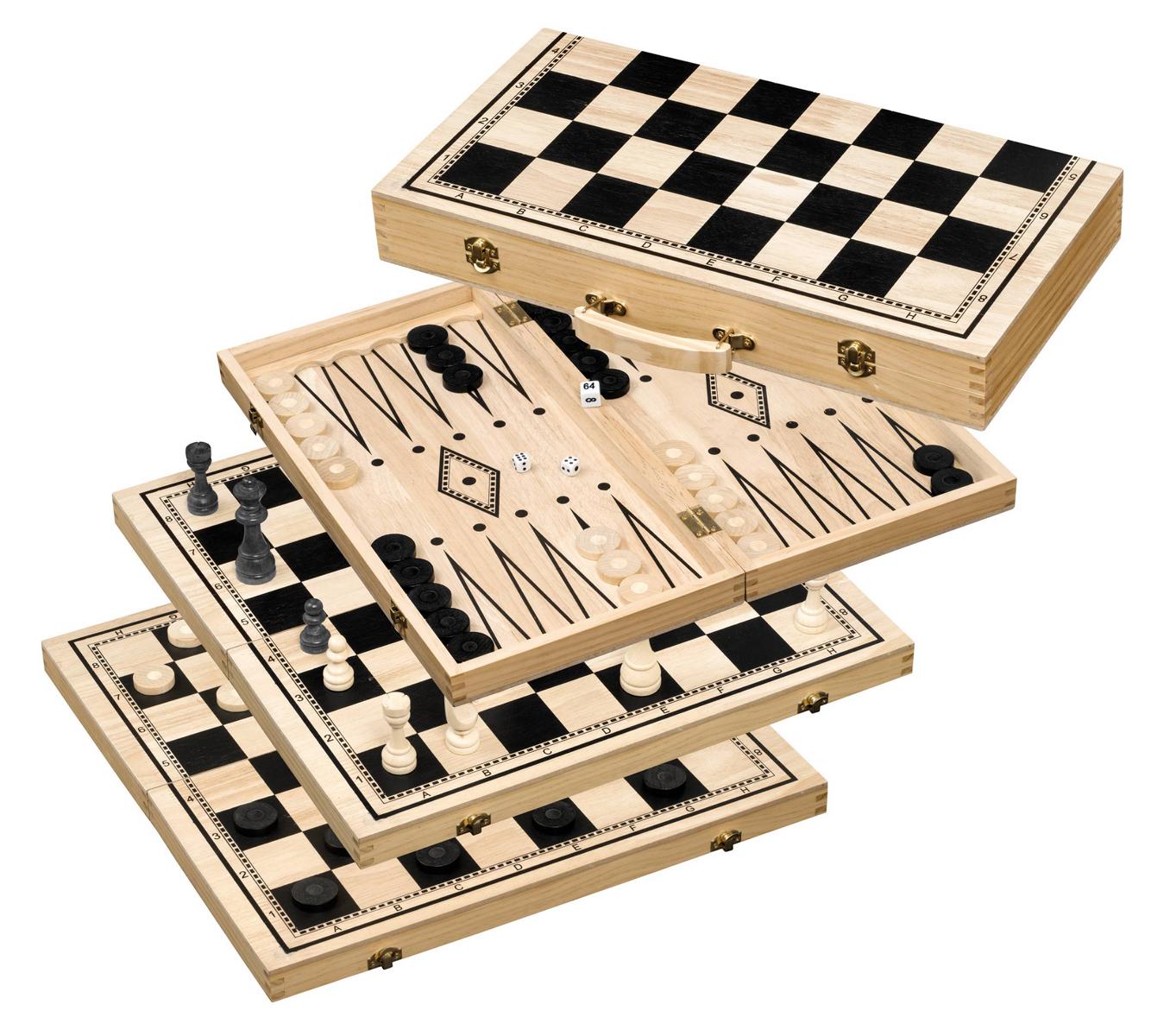 B-Goods, Chess Backgammon Checkers Set, field 50 mm, with carrying handle