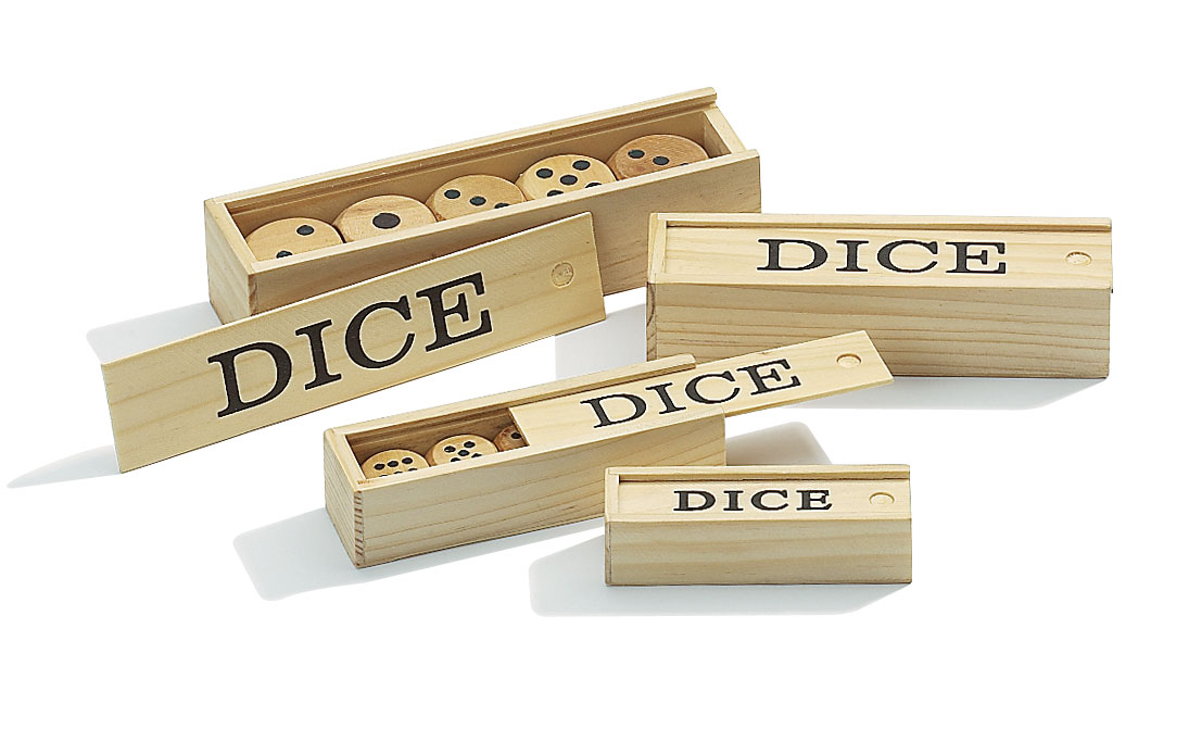 Wooden dice, 6 sided, 20 mm, 5 pieces