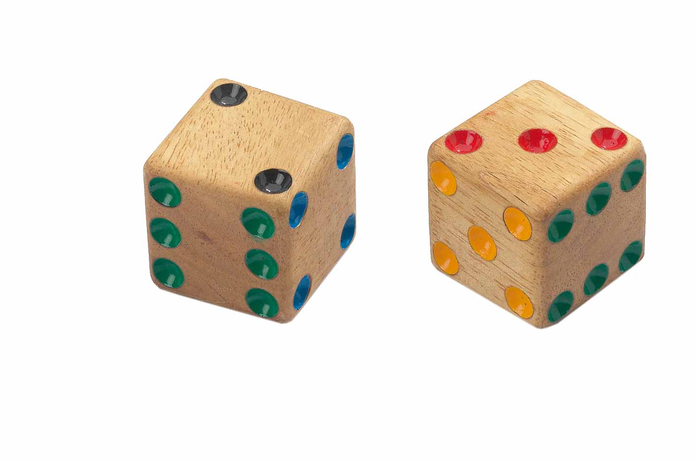 Wooden dice, 6 sided, 40 mm, 4 pieces