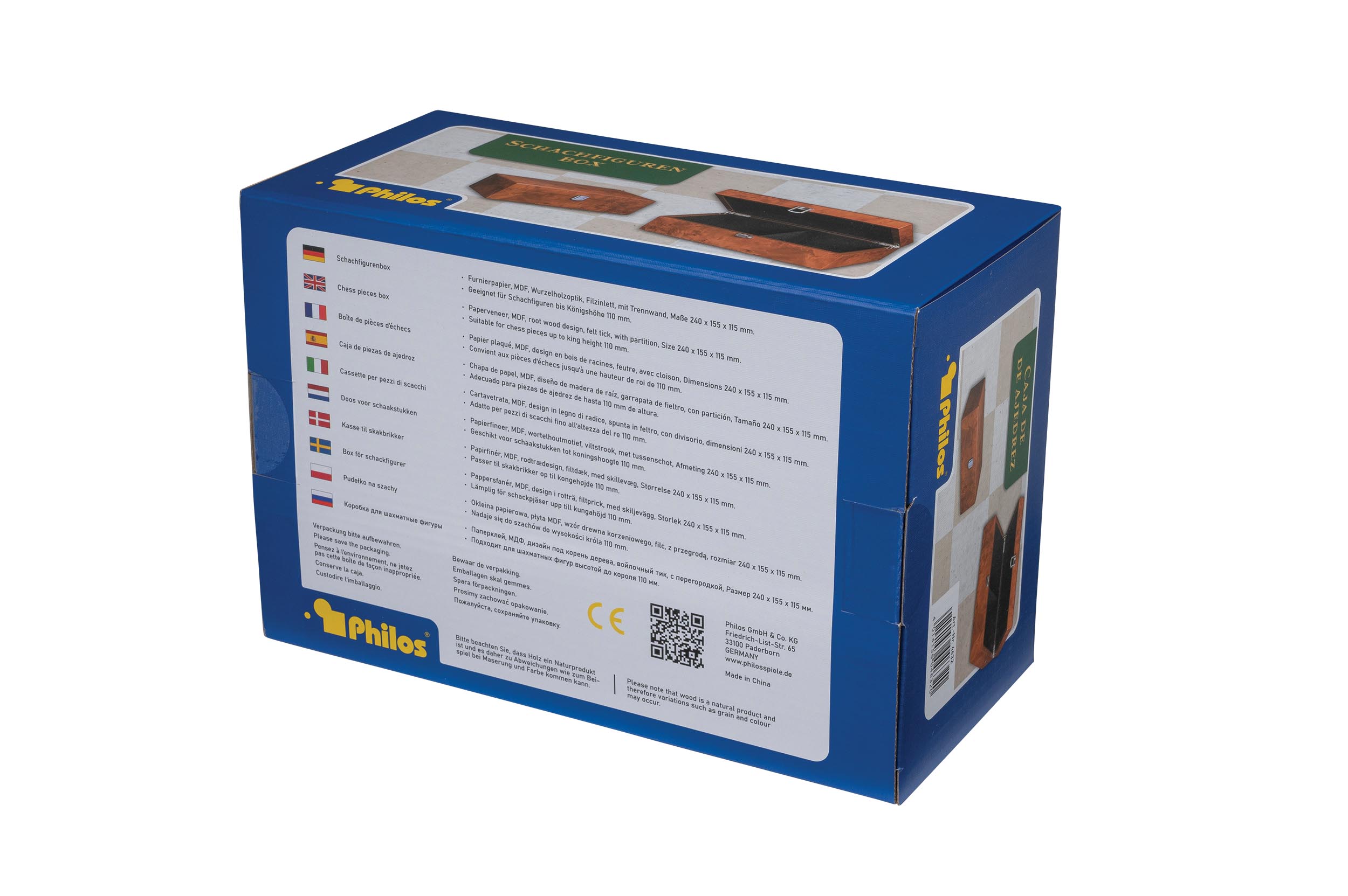 Box for chess pieces, root wood optics, 240 x 155 x 115 mm