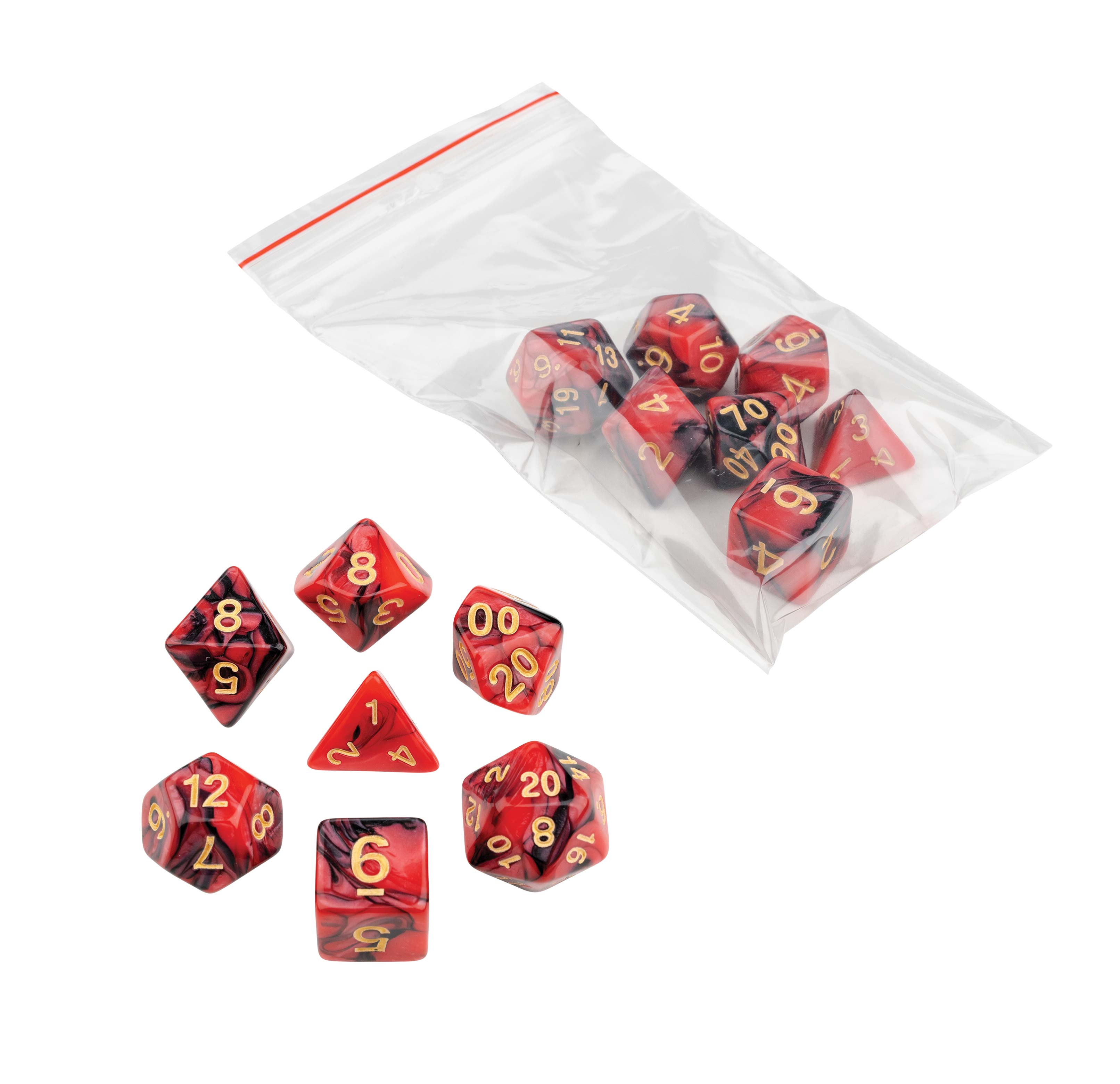 Dice, oblivion, red, 7 pieces in polybag