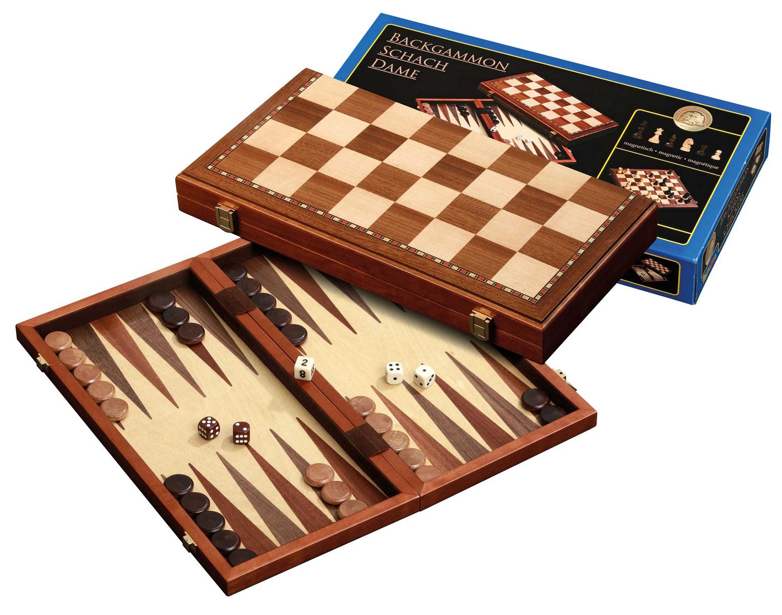 Schach- und Dame-Brett Colorbaby Backgammon Holz (4 Stück)