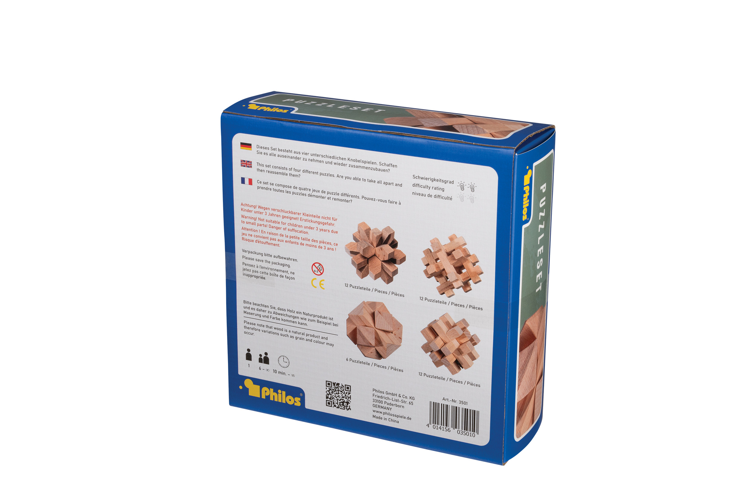 Puzzleset, number one, beech, 4 brainteasers