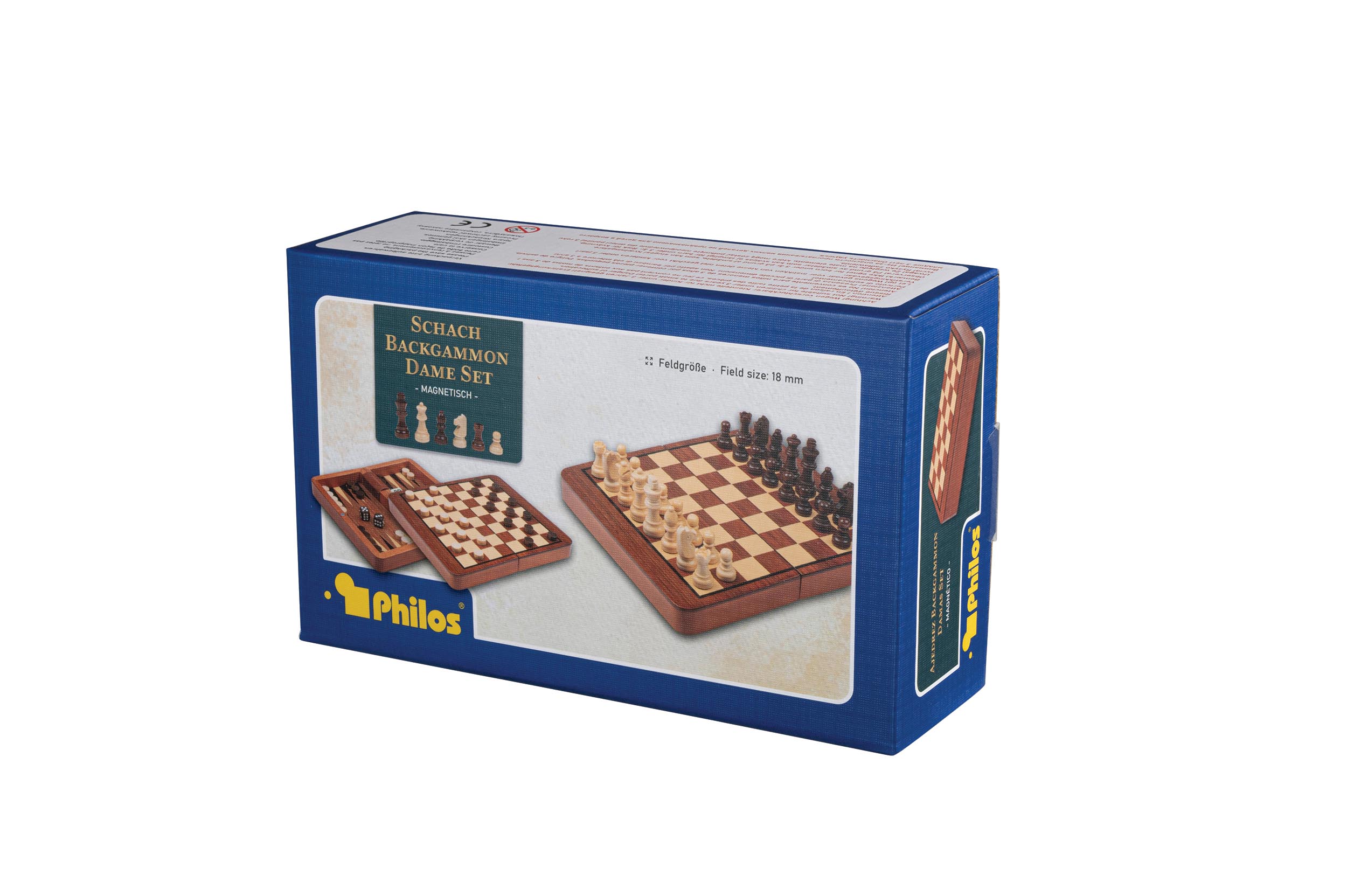 Chess Backgammon Checkers Set, travel, field 18 mm, magnetic