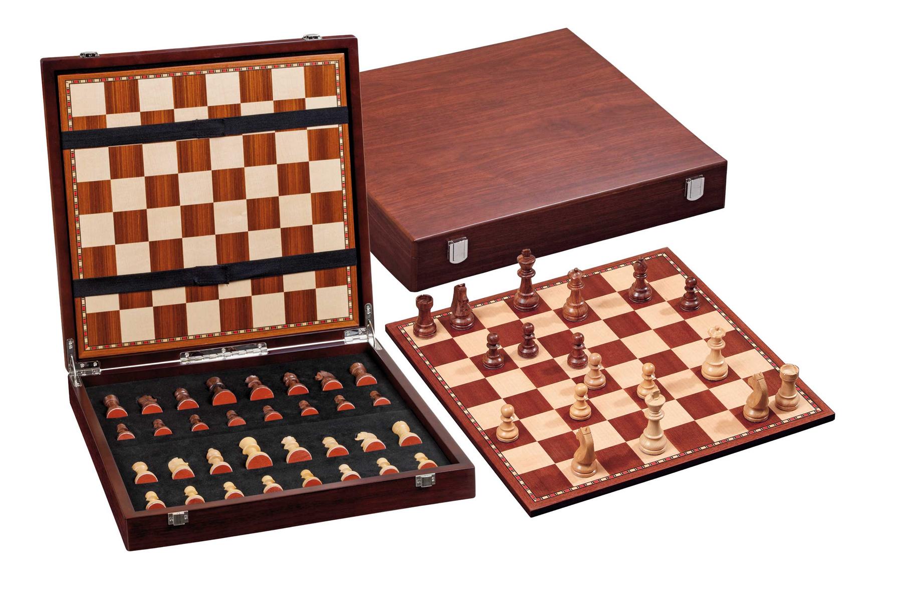 Jeu d'échecs Staunton en bois de schima teinté naturel et marron - Philos - Case de 27 mm Jeu d'échecs Staunton en bois de schima teinté naturel et marron - Philos - Case de 27 mm