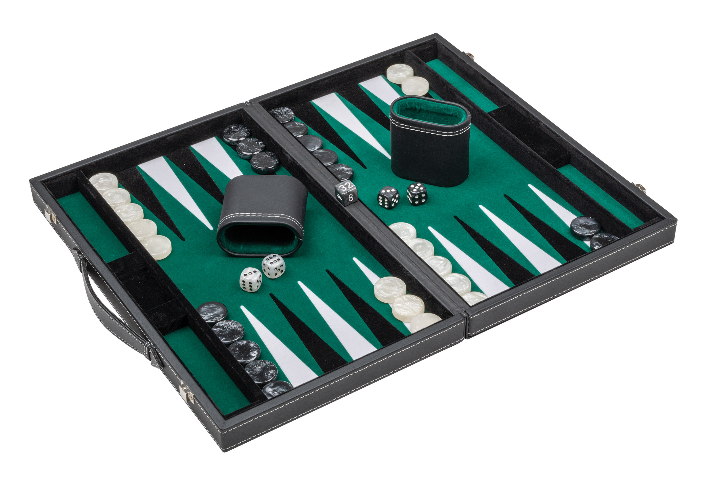 Backgammon, black, green, medium, imitation leather