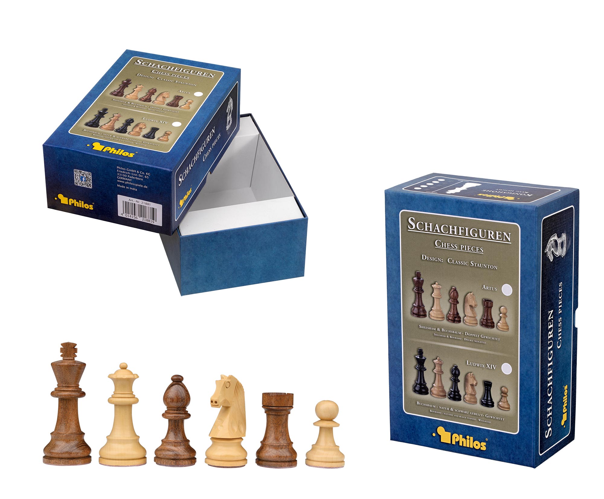 Chess pieces Artus, king height 110 mm, in set-up box