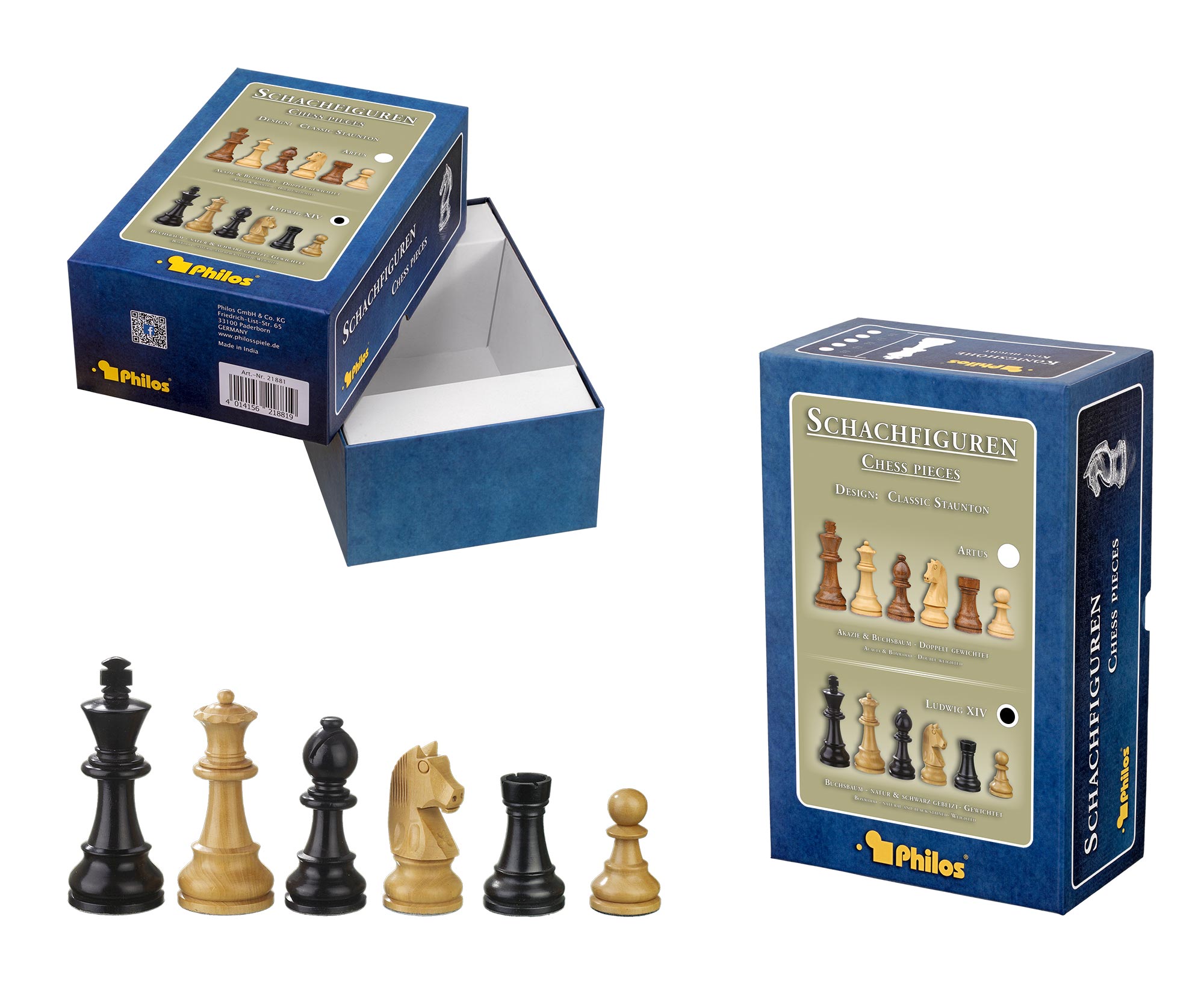 Chess pieces Ludwig XIV, king height 83 mm, in set-up box