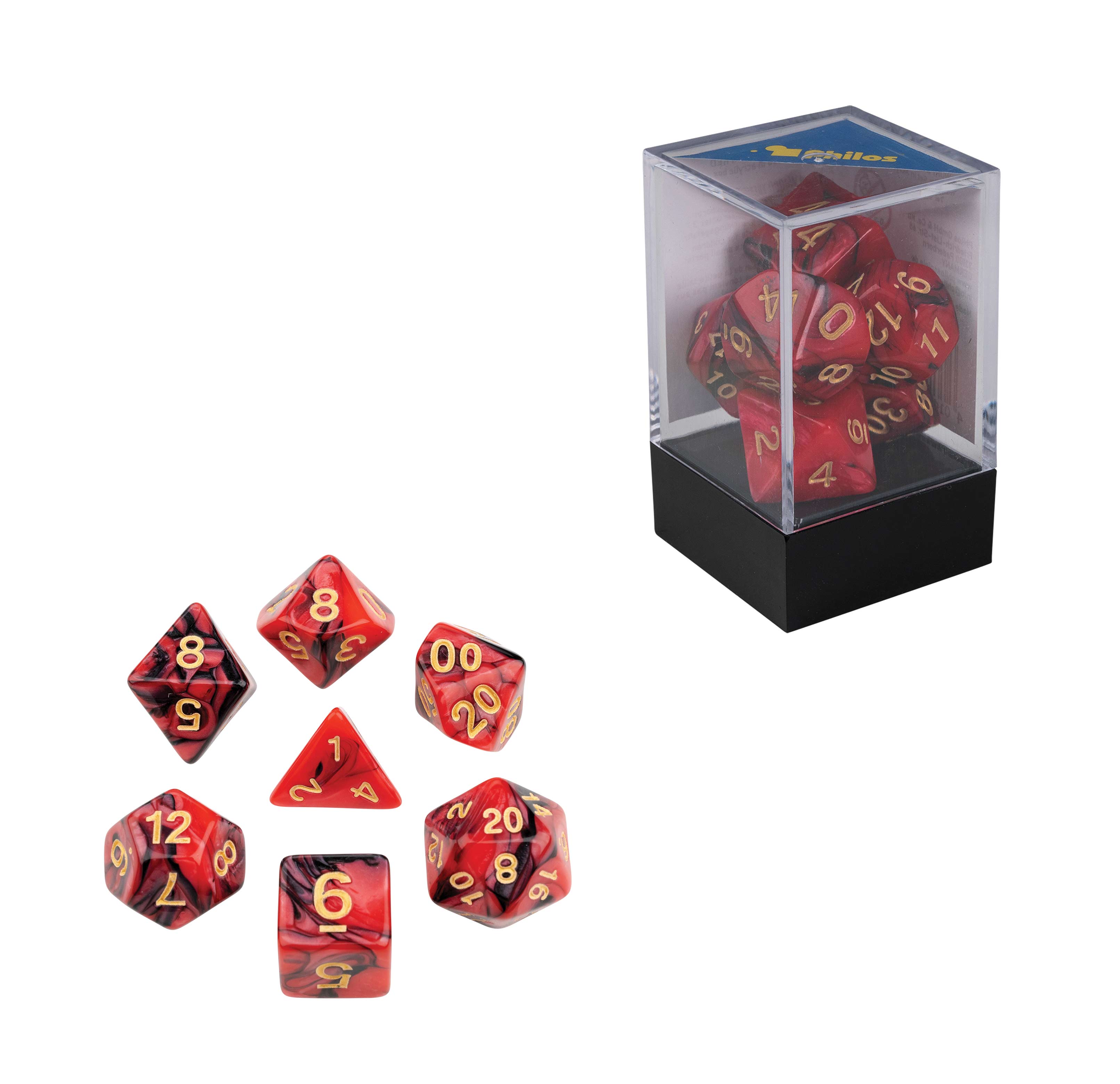Dice, oblivion, red, Set of 7 in acrylic box