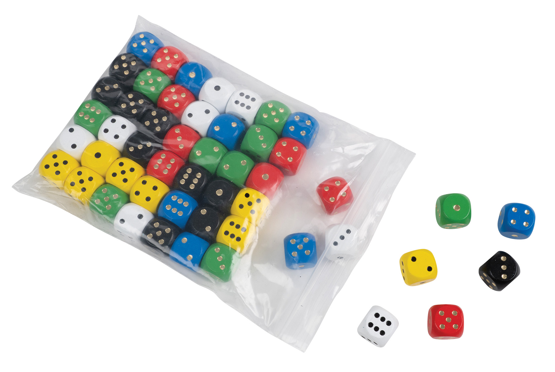 Wooden dice, 6 sided, 16 mm, 50 pieces in polybag