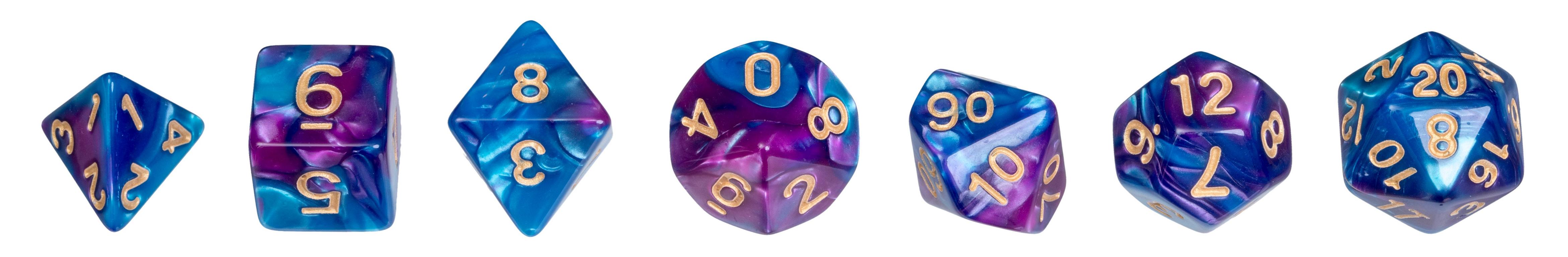 Dice, oblivion, purple, Set of 7 in acrylic box