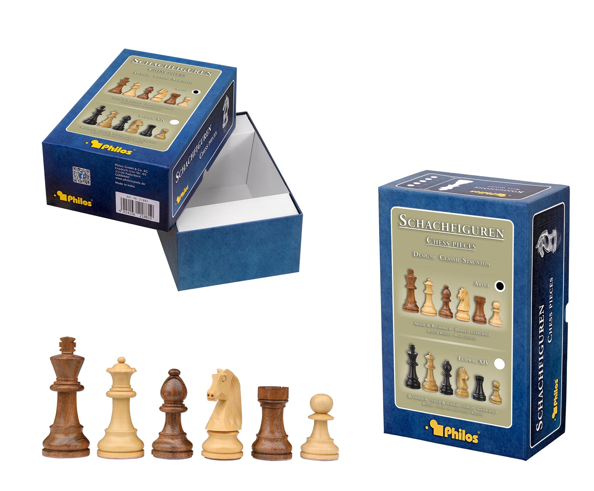 Chess pieces Artus, king height 110 mm, in set-up box