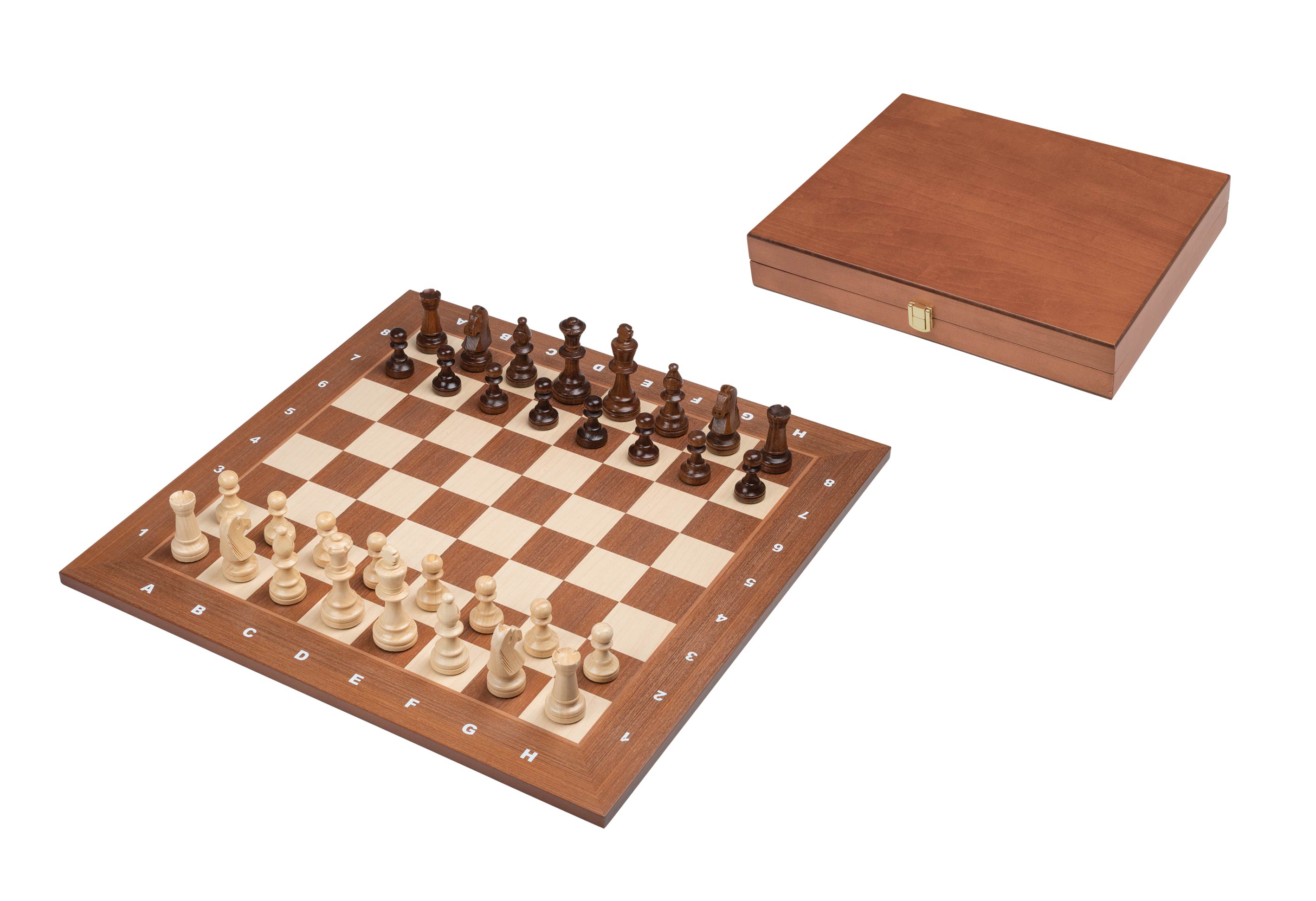 Chess-Set, Tournament, field 50mm, with wooden case for chess pieces