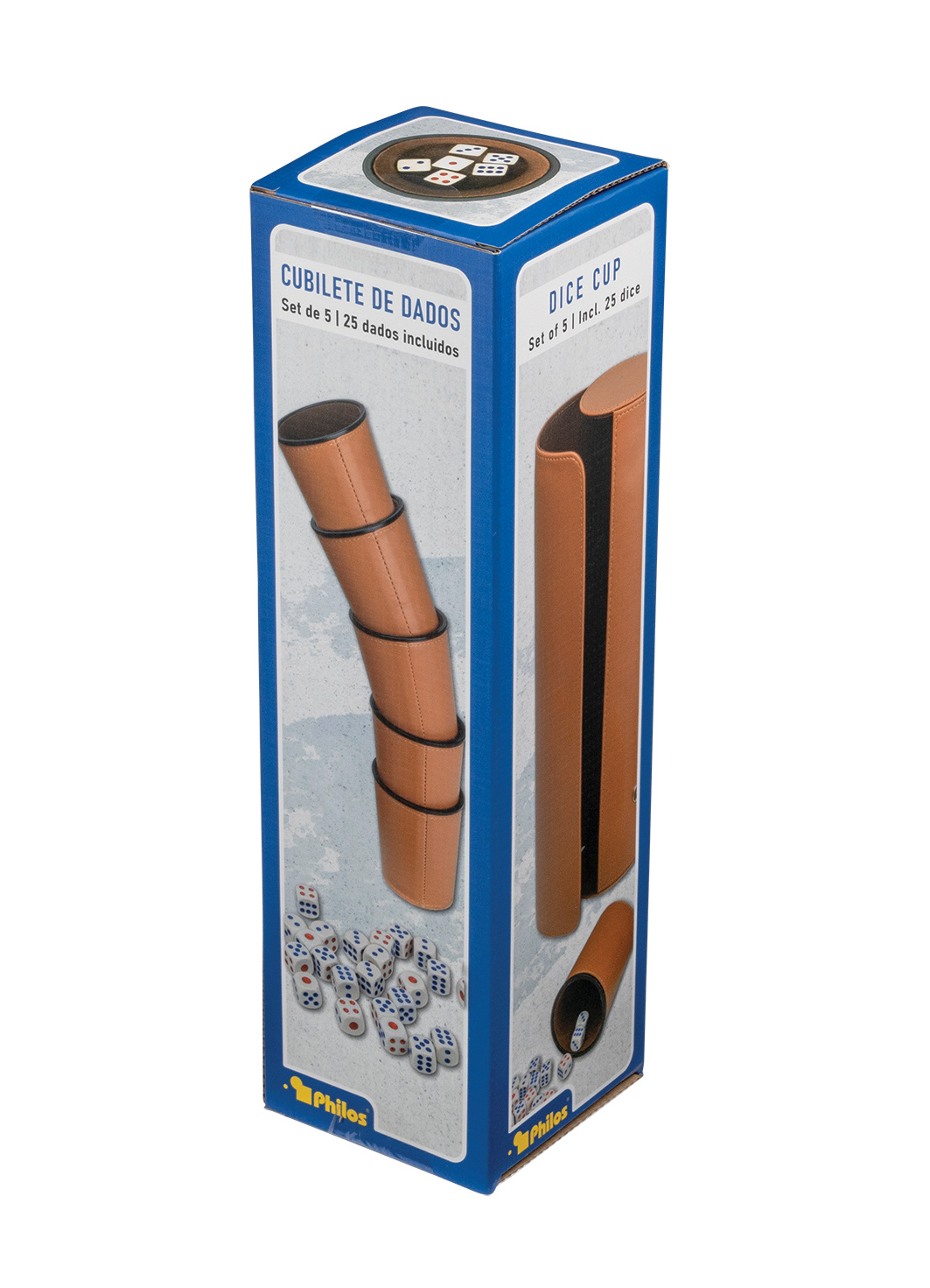 Dice cup set of 5 dice cup with case, brown, incl. 25 dice