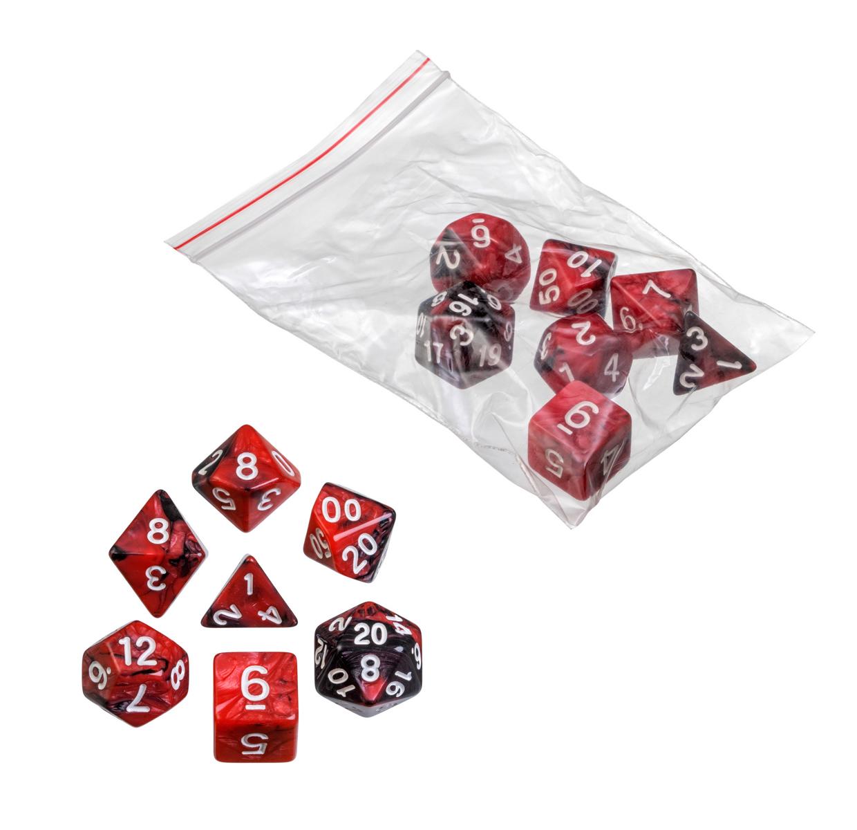Dice, oblivion, red, 7 pieces in polybag