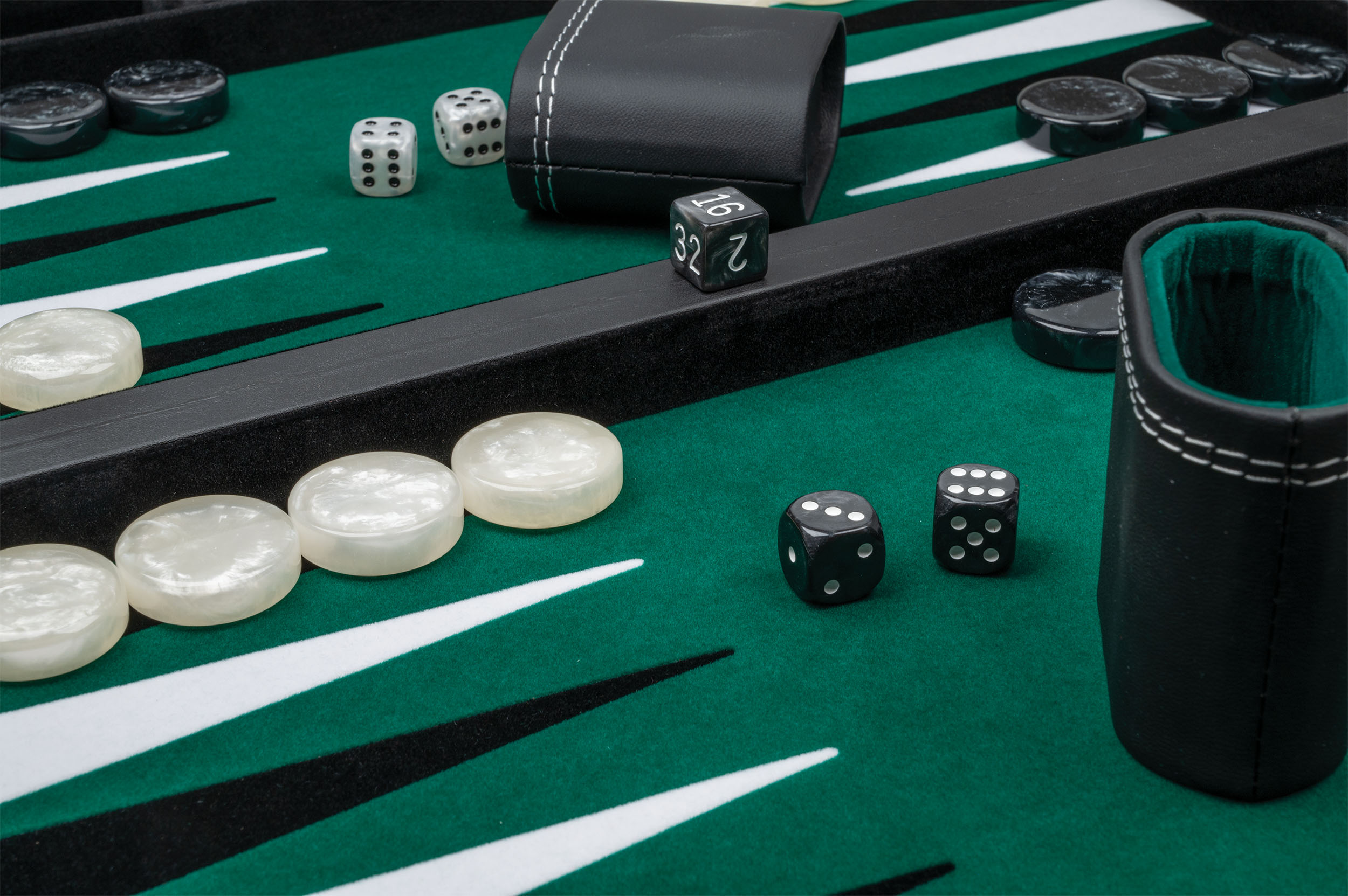 Backgammon, black, green, large, imitation leather