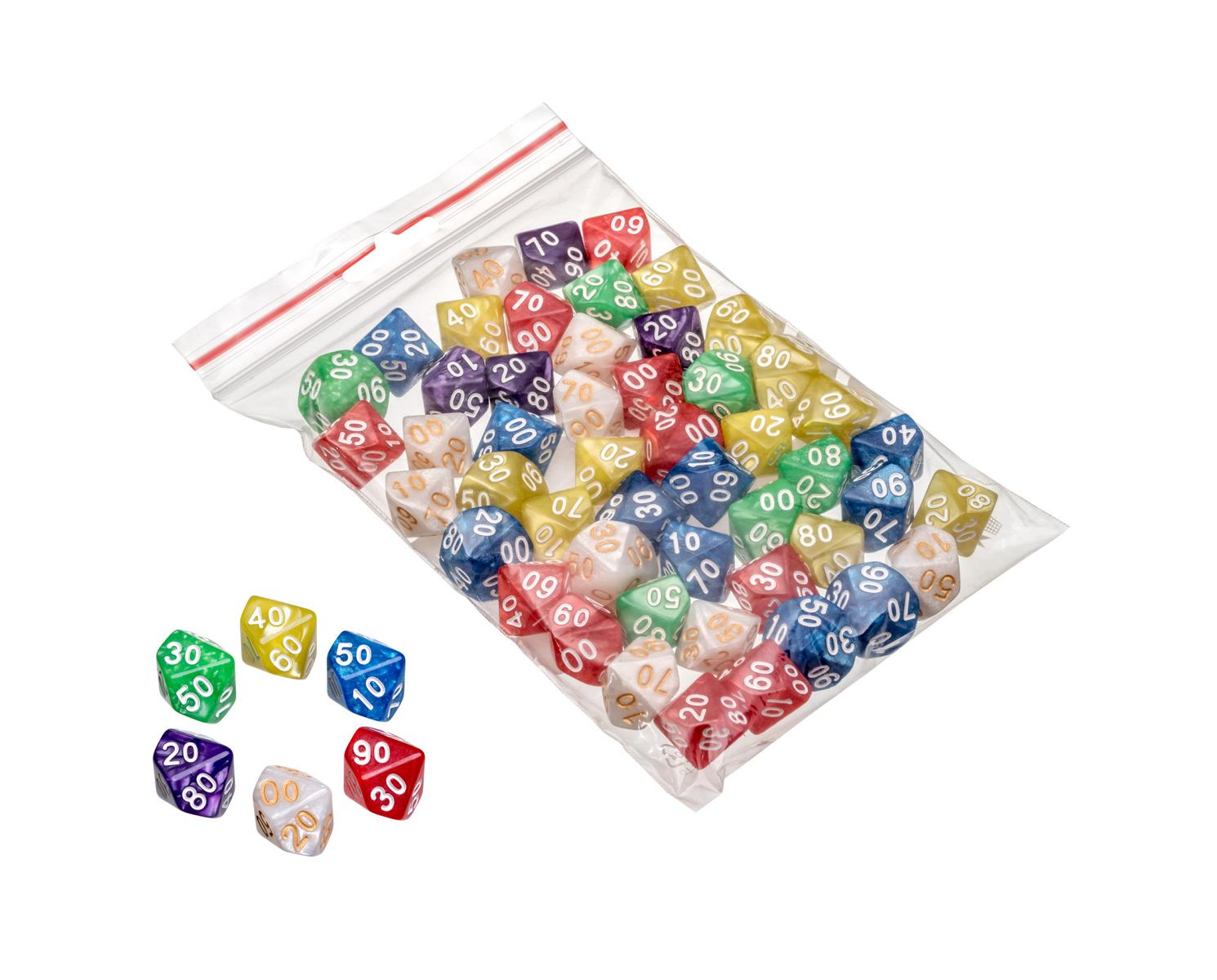 Dice, 100er, pearl, 10 sided, 50 pieces in polybag