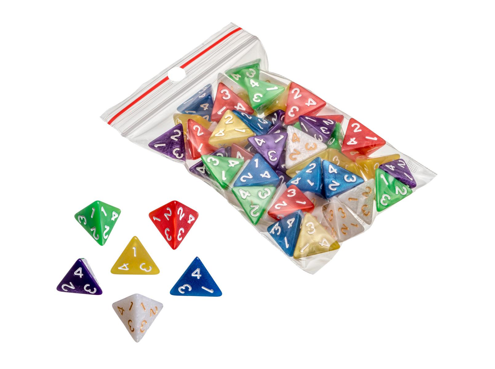 Dice, 4 sided, pearl, dice, 50 pieces in polybag