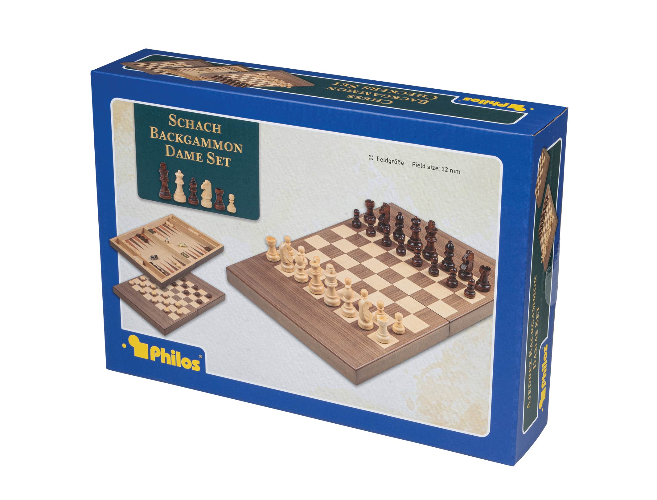 Chess Backgammon Checkers Set, field 32 mm, magnetic lock