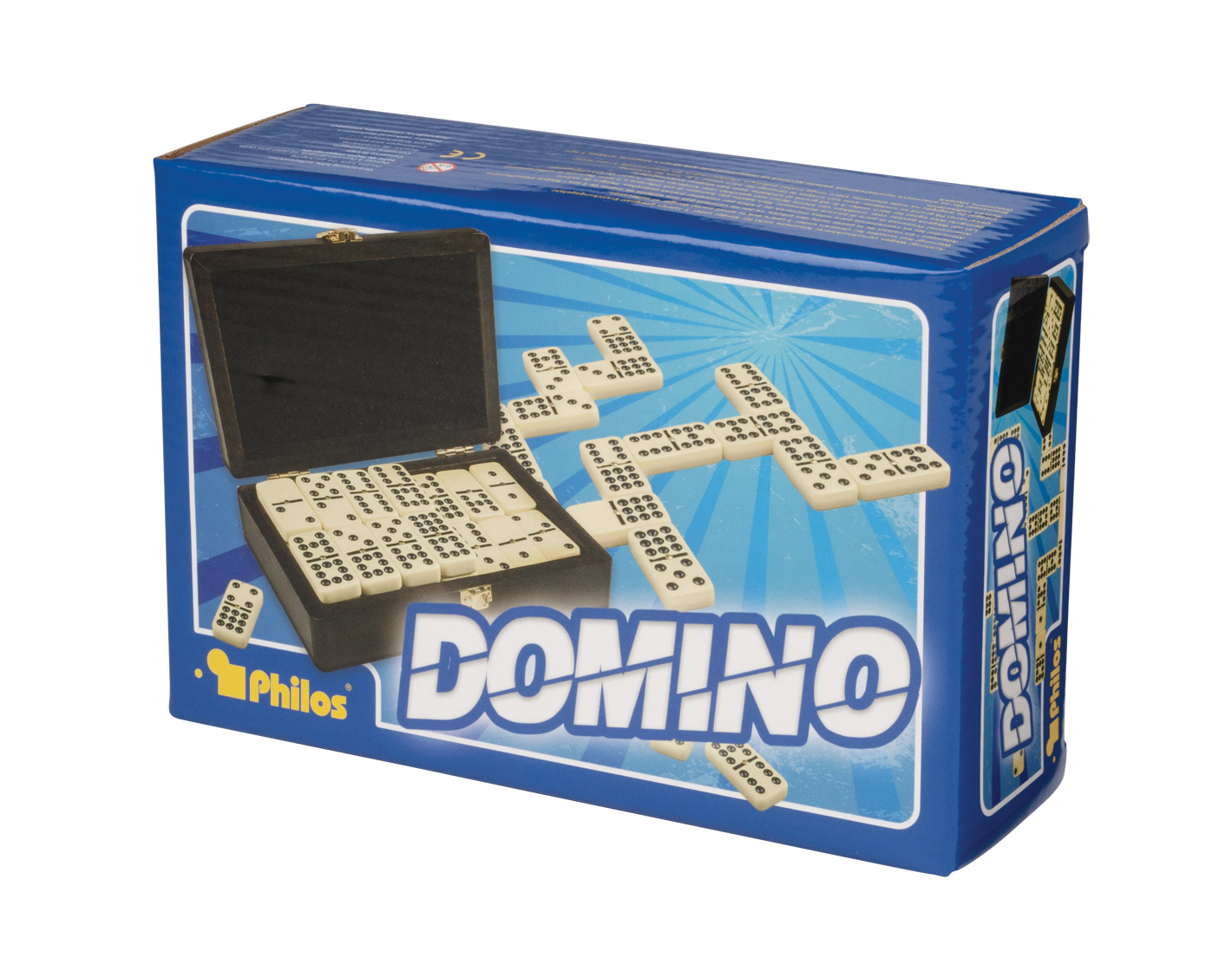 Domino, double 9, in box with walnut look