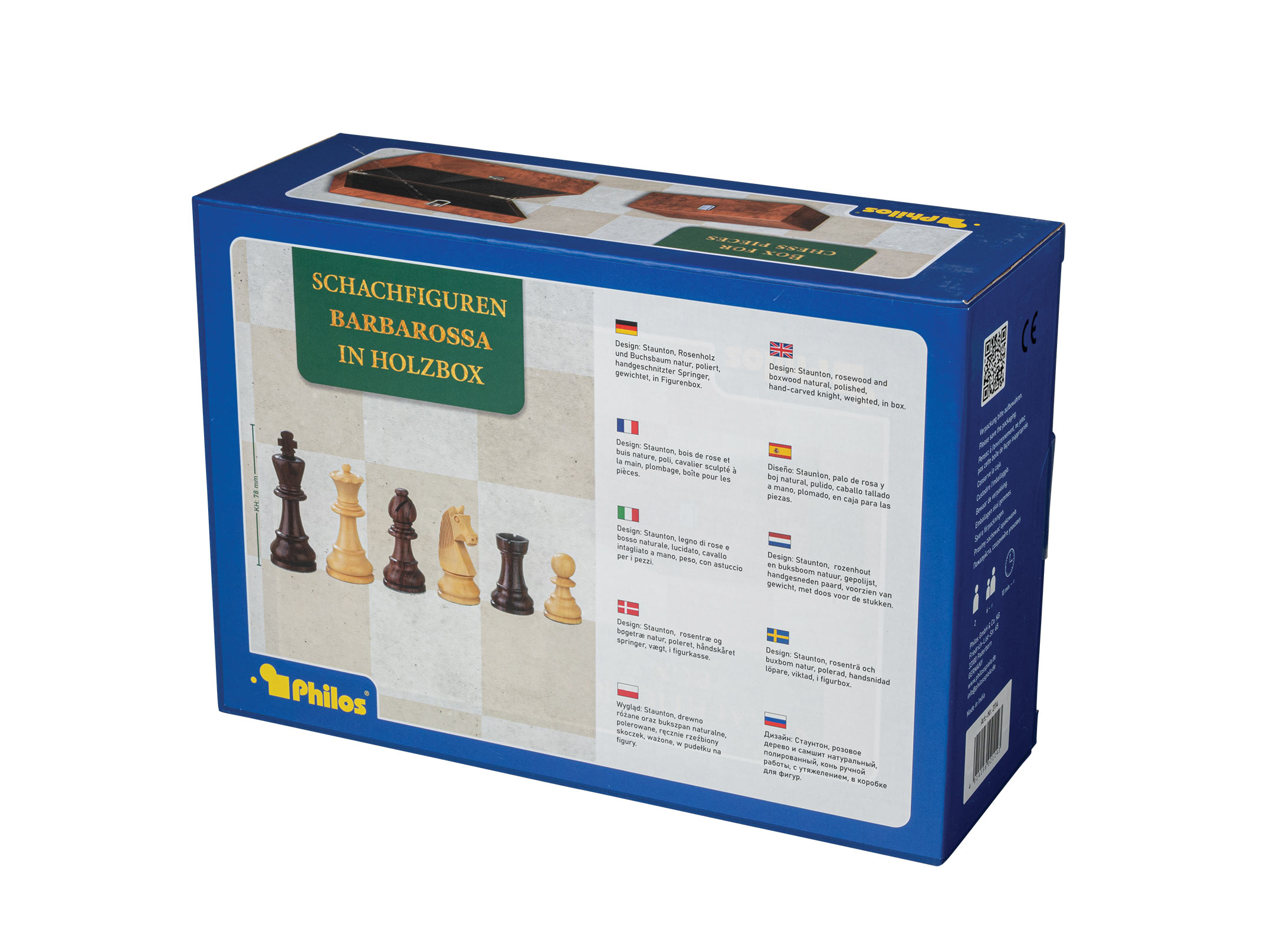 Chess pieces Barbarossa, king height 78 mm, in wooden box