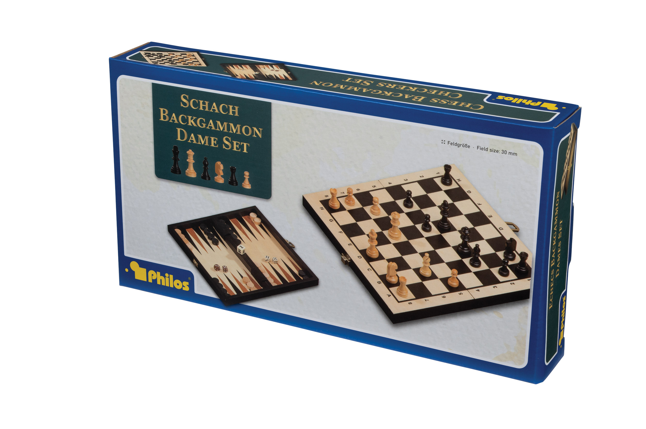 Chess Backgammon Checkers Set, travel, field 30 mm