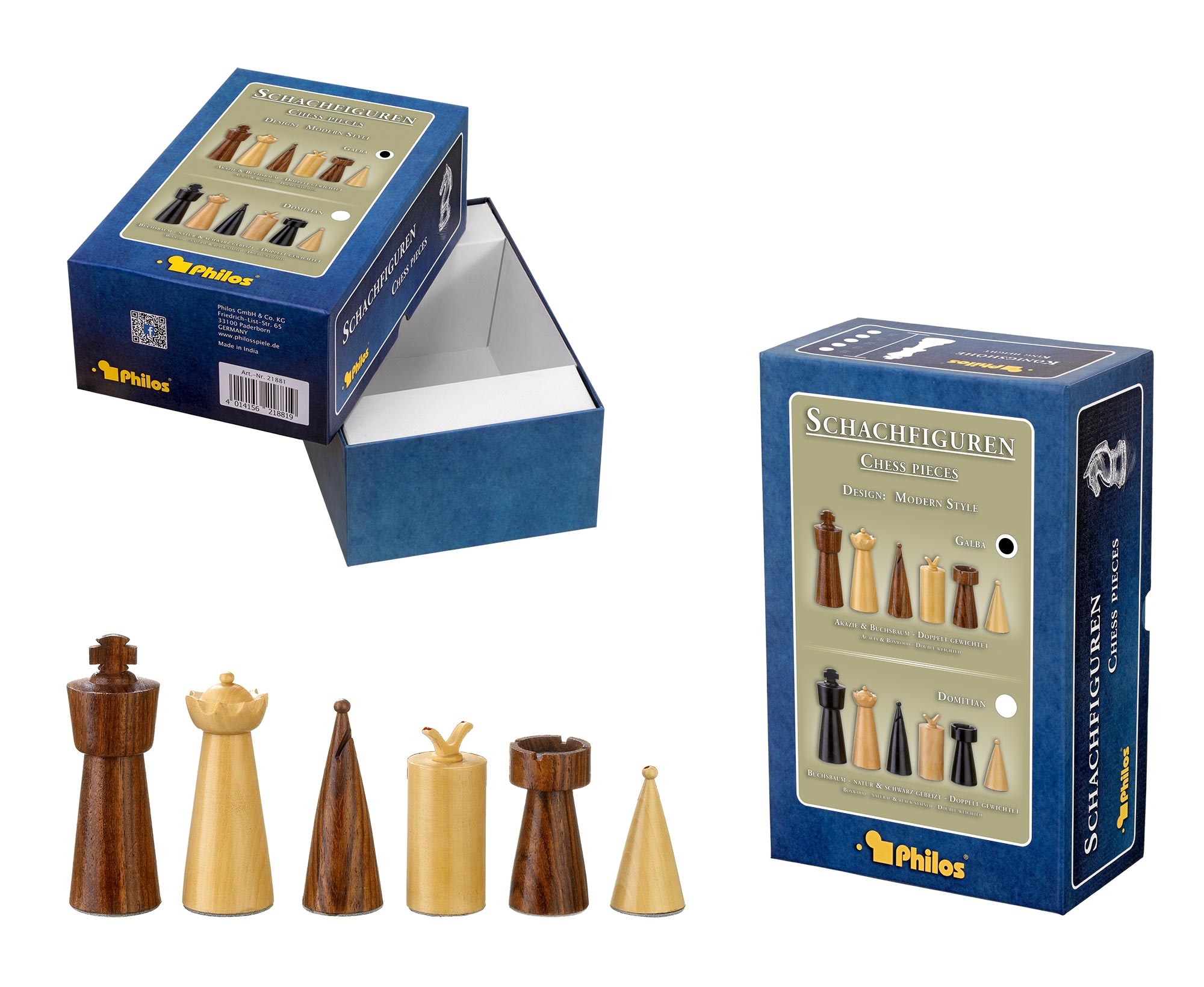 Schachfiguren Galba, Königshöhe 90 mm, in Set-Up Box
