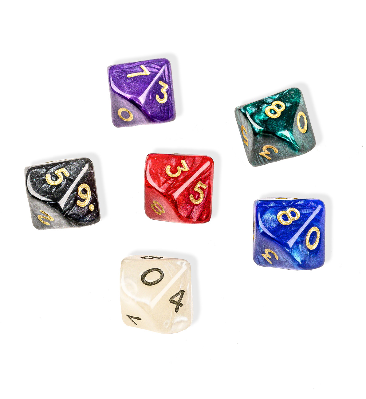Dice, 10 sided, pearl, 50 pieces in polybag