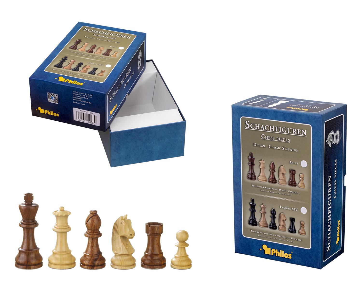 Schachfiguren Artus, Königshöhe 70 mm, in Set-Up Box