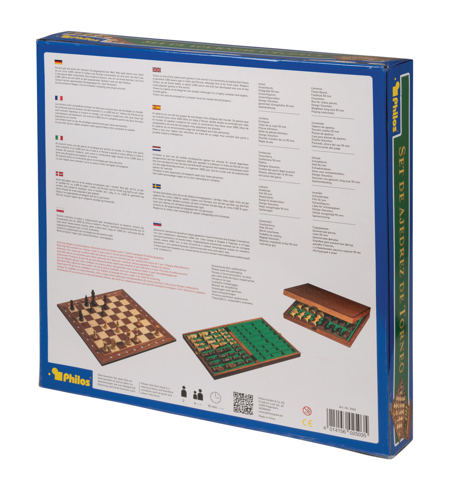Chess-Set, Tournament, field 50mm, with wooden case for chess pieces