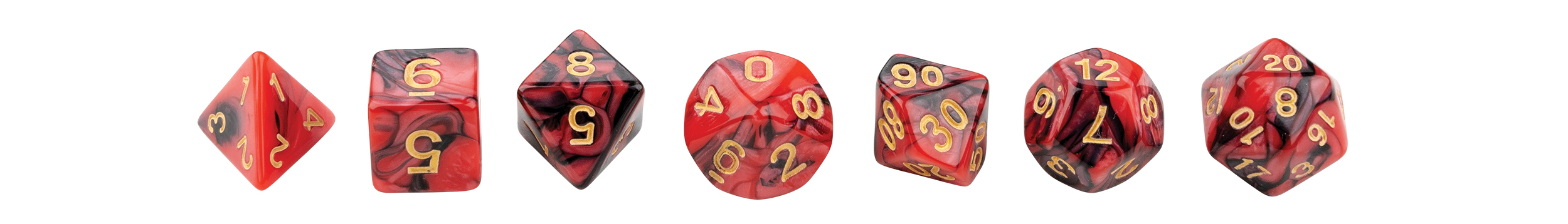 Dice, oblivion, red, 7 pieces in polybag