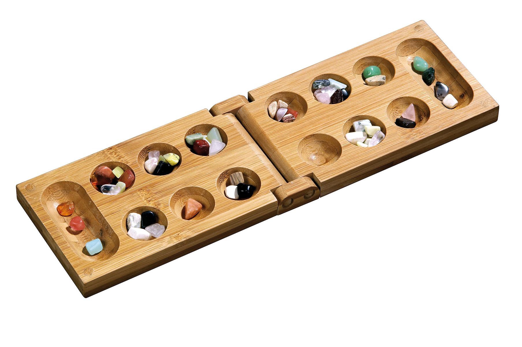 Mancala, foldable, travel game, bamboo