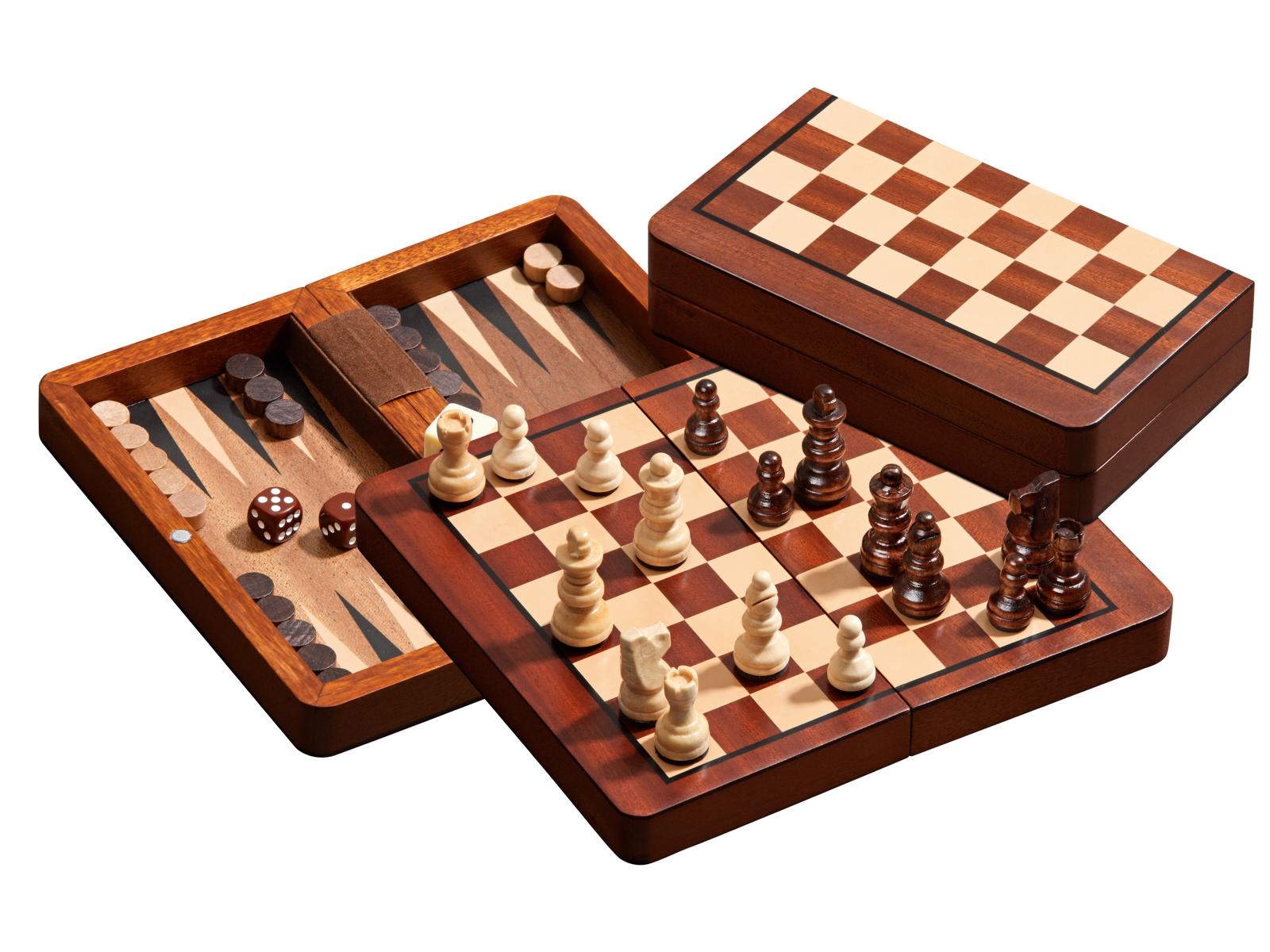 Schach Backgammon Dame Set, Reise, Feld 18 mm, magnetisch