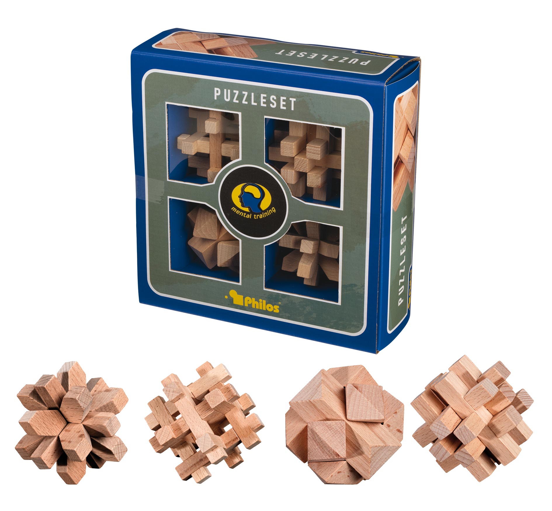 Puzzleset, number one, beech, 4 brainteasers