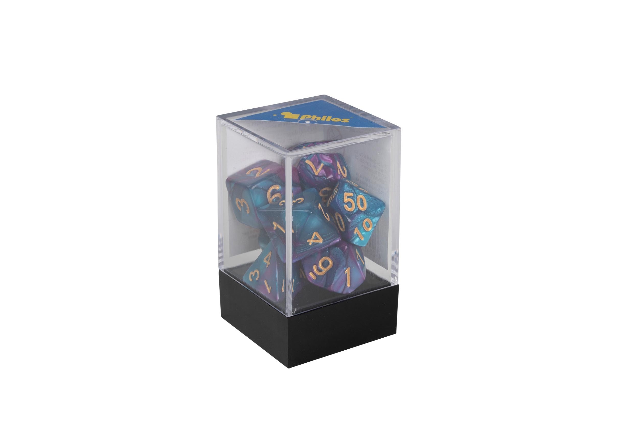 Dice, oblivion, purple, Set of 7 in acrylic box