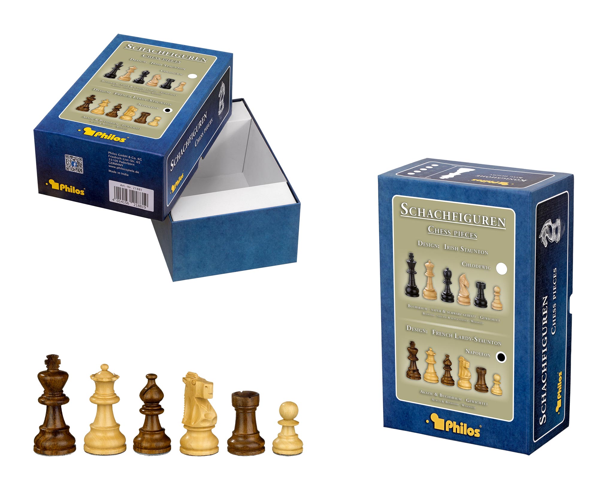 Chess pieces Napoleon, king height 65 mm, in set-up box