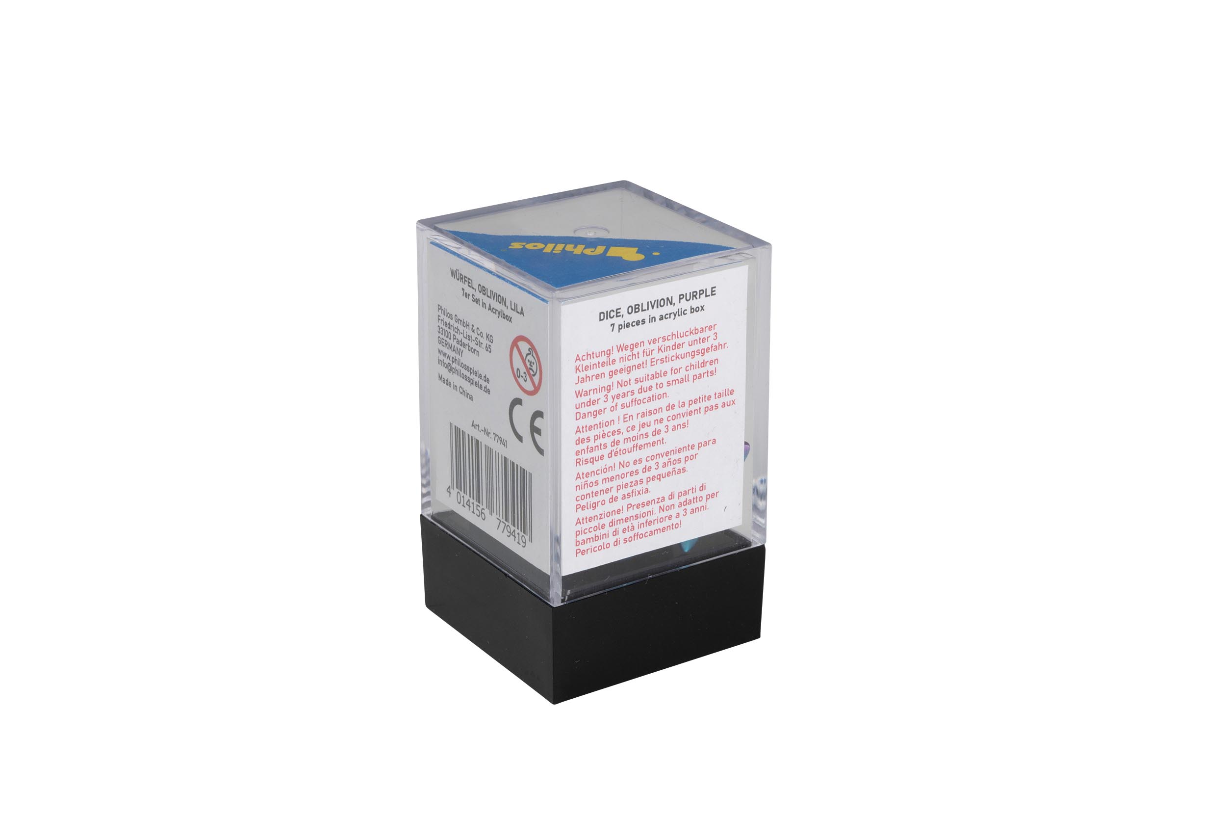 Dice, oblivion, purple, Set of 7 in acrylic box