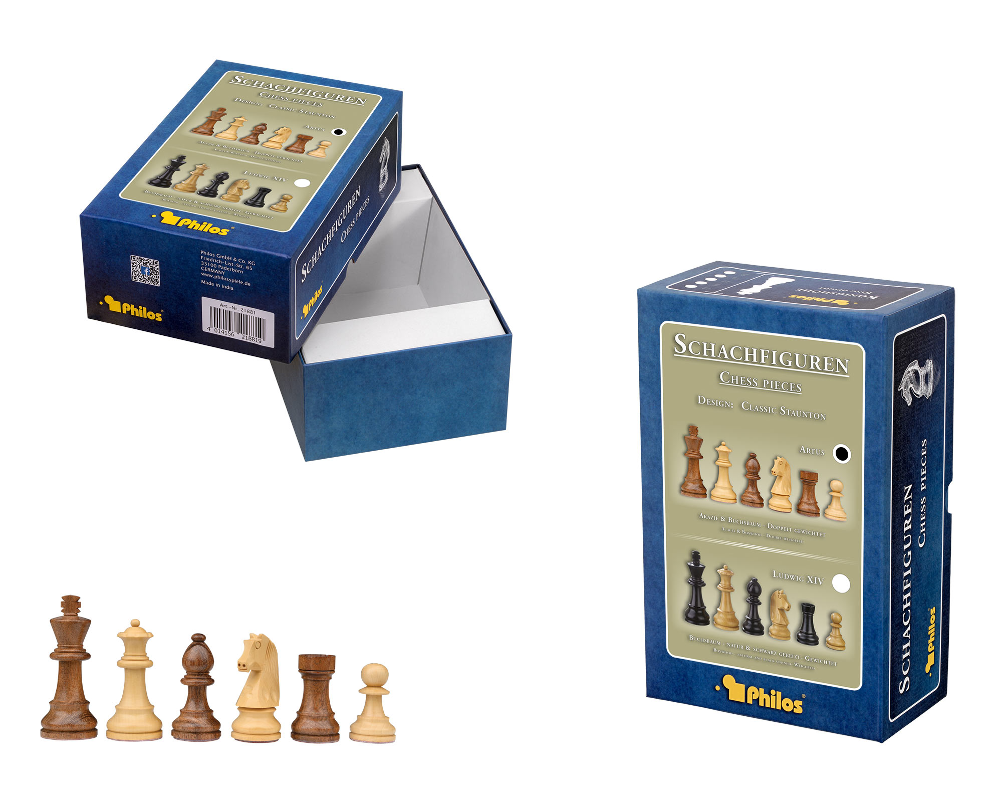 Chess pieces Artus, king height 65 mm, in set-up box
