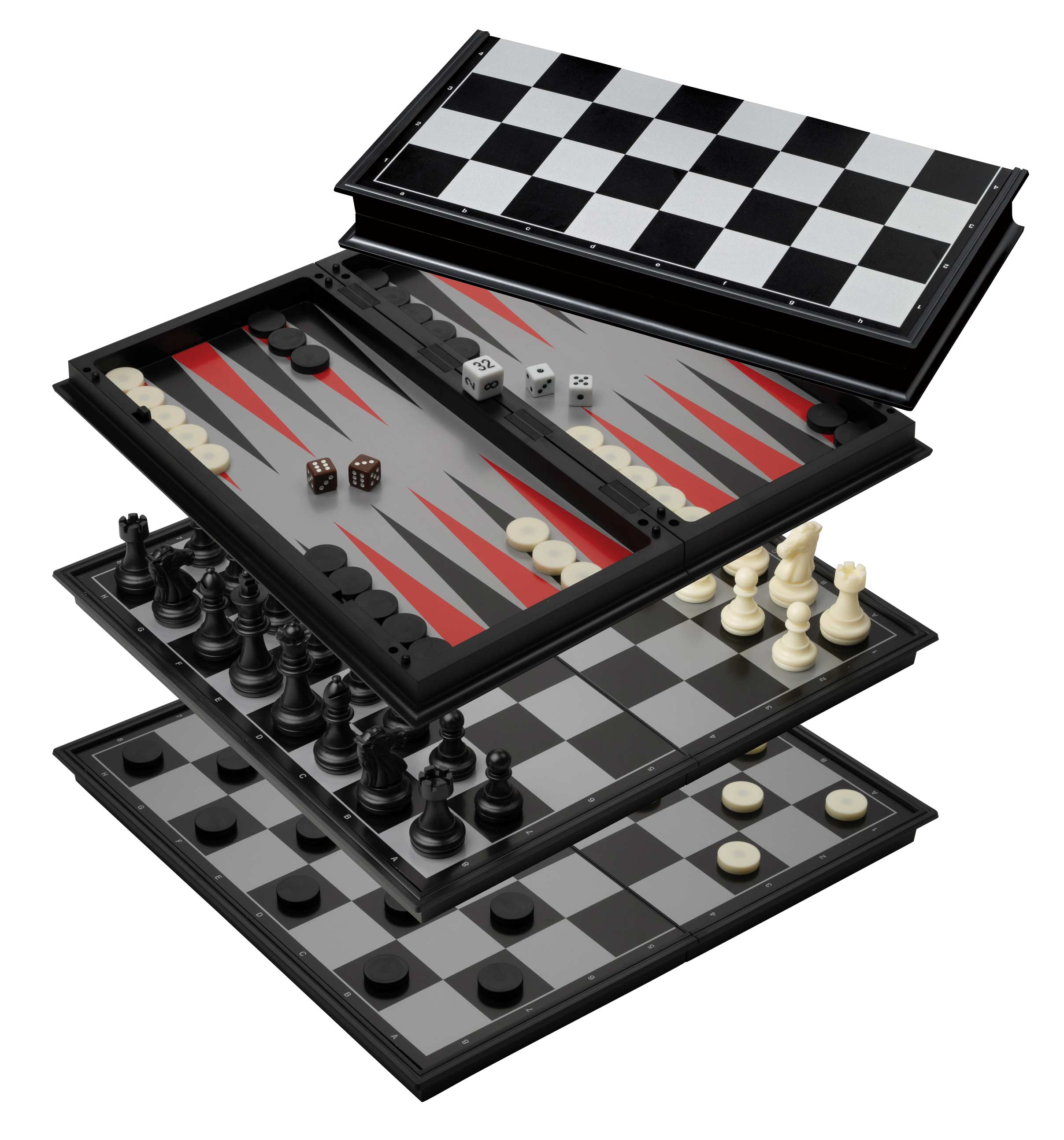 Schach-Backgammon-Dame-Set, Kunststoff