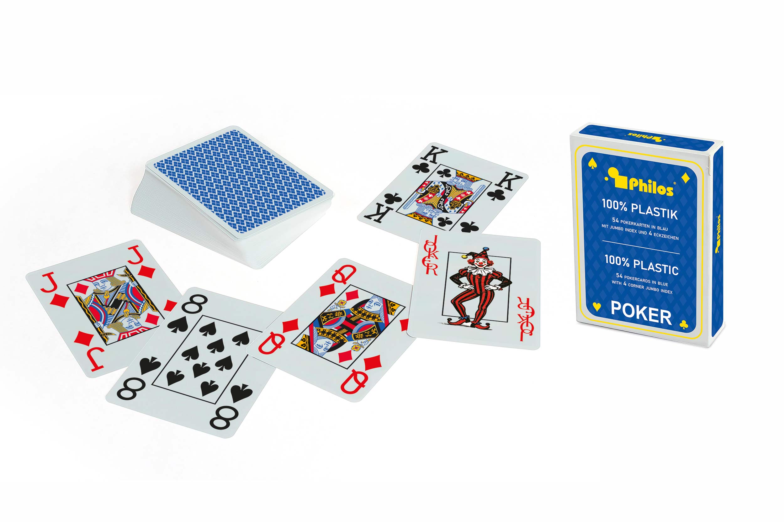 Poker cards, blue, plastic, pack of 10