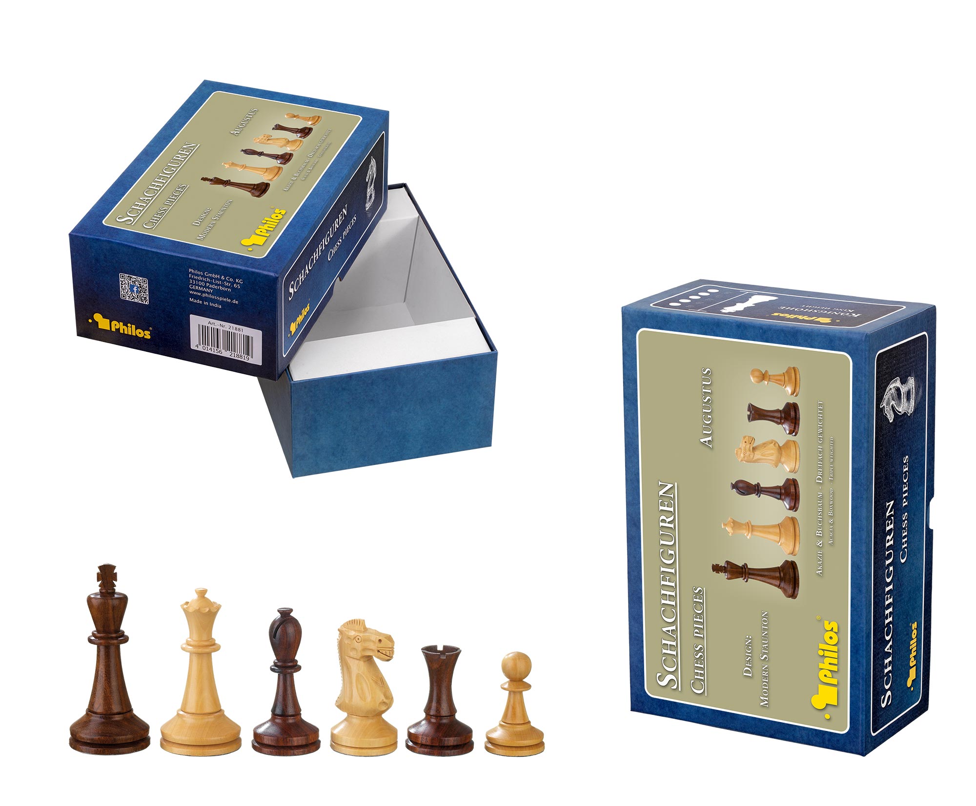 Chess pieces Augustus, king height 100 mm, in set-up box