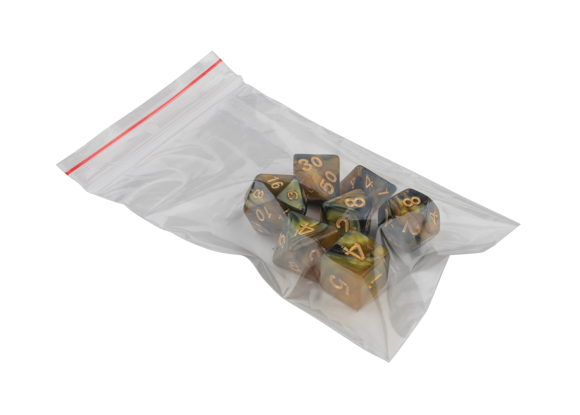 Dice, oblivion, yellow, 7 pieces in polybag