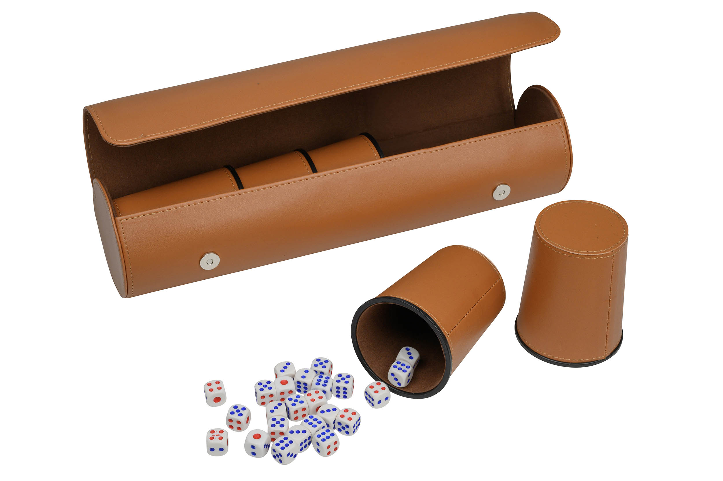 Dice cup set of 5 dice cup with case, brown, incl. 25 dice